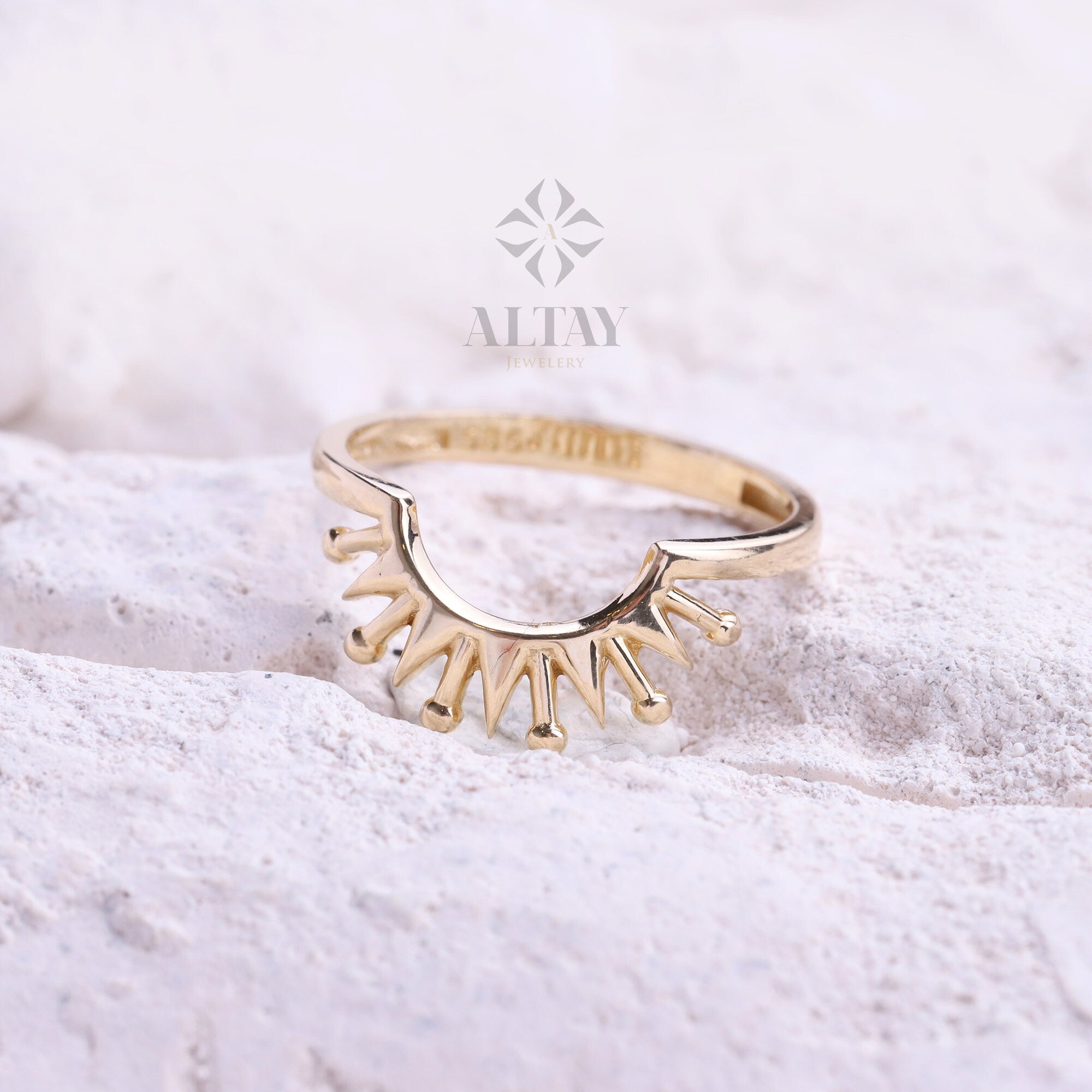 14K Gold Sunshine Ring, Half Sunburst Ring, Rising Sun Ring, Gold Crown Ring, Dainty Gold Ring, Celestial Jewelry, Stackable Ring, Gift