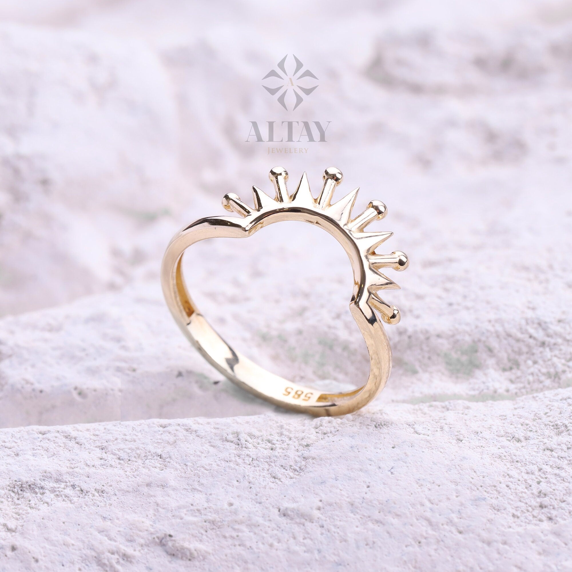 14K Gold Sunshine Ring, Half Sunburst Ring, Rising Sun Ring, Gold Crown Ring, Dainty Gold Ring, Celestial Jewelry, Stackable Ring, Gift