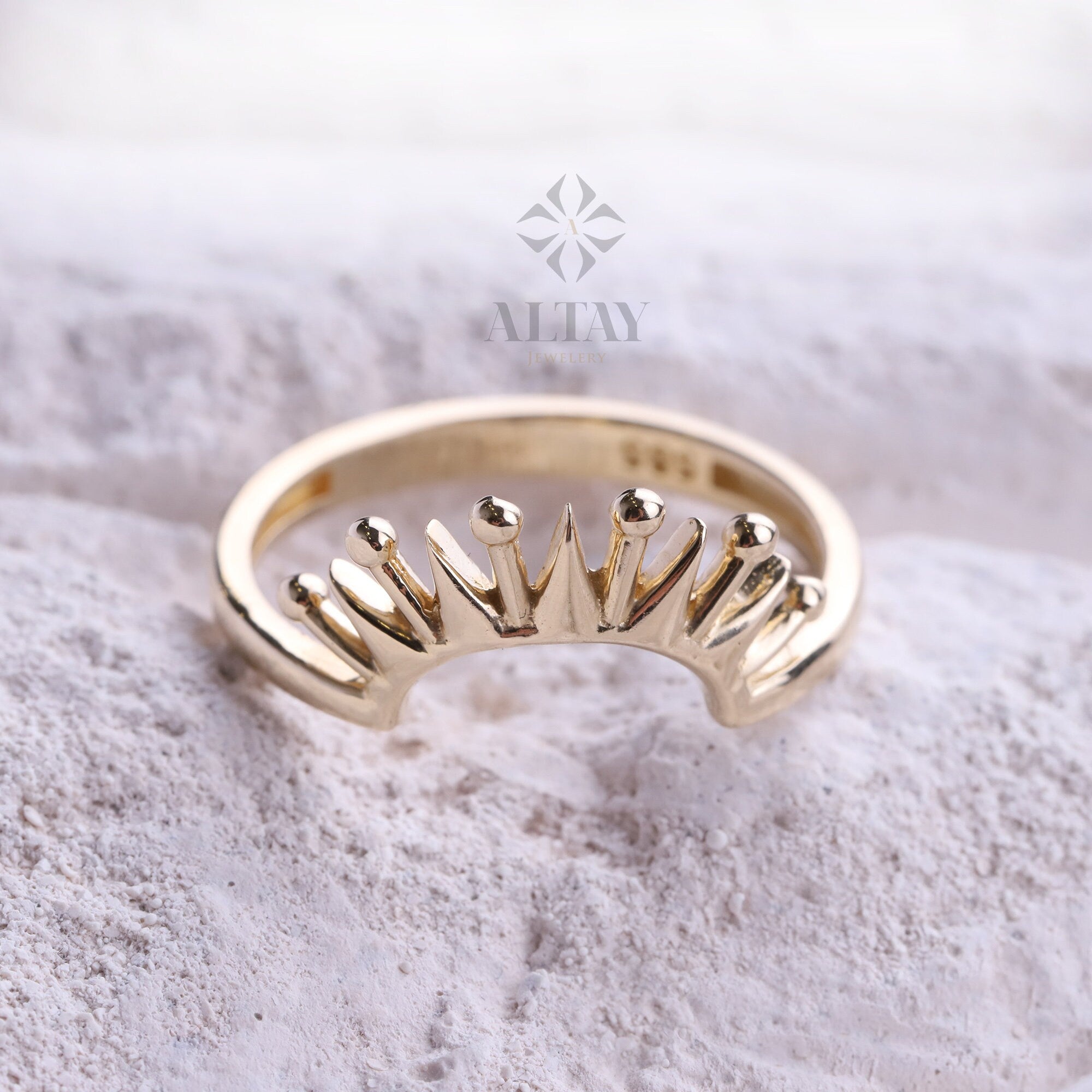 14K Gold Sunshine Ring, Half Sunburst Ring, Rising Sun Ring, Gold Crown Ring, Dainty Gold Ring, Celestial Jewelry, Stackable Ring, Gift