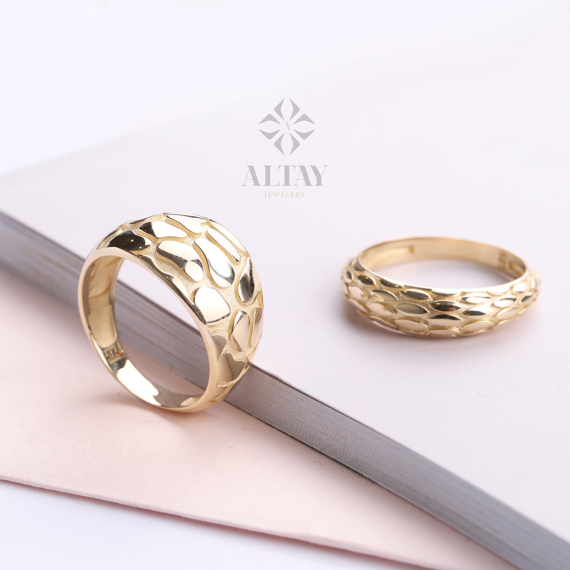 14K Gold Croissant Ring, Dainty Snake Croissant Ring, Minimalist Dome Ring, Serpent Jewelery, Dome Band Ring, Gold Wedding Band Women