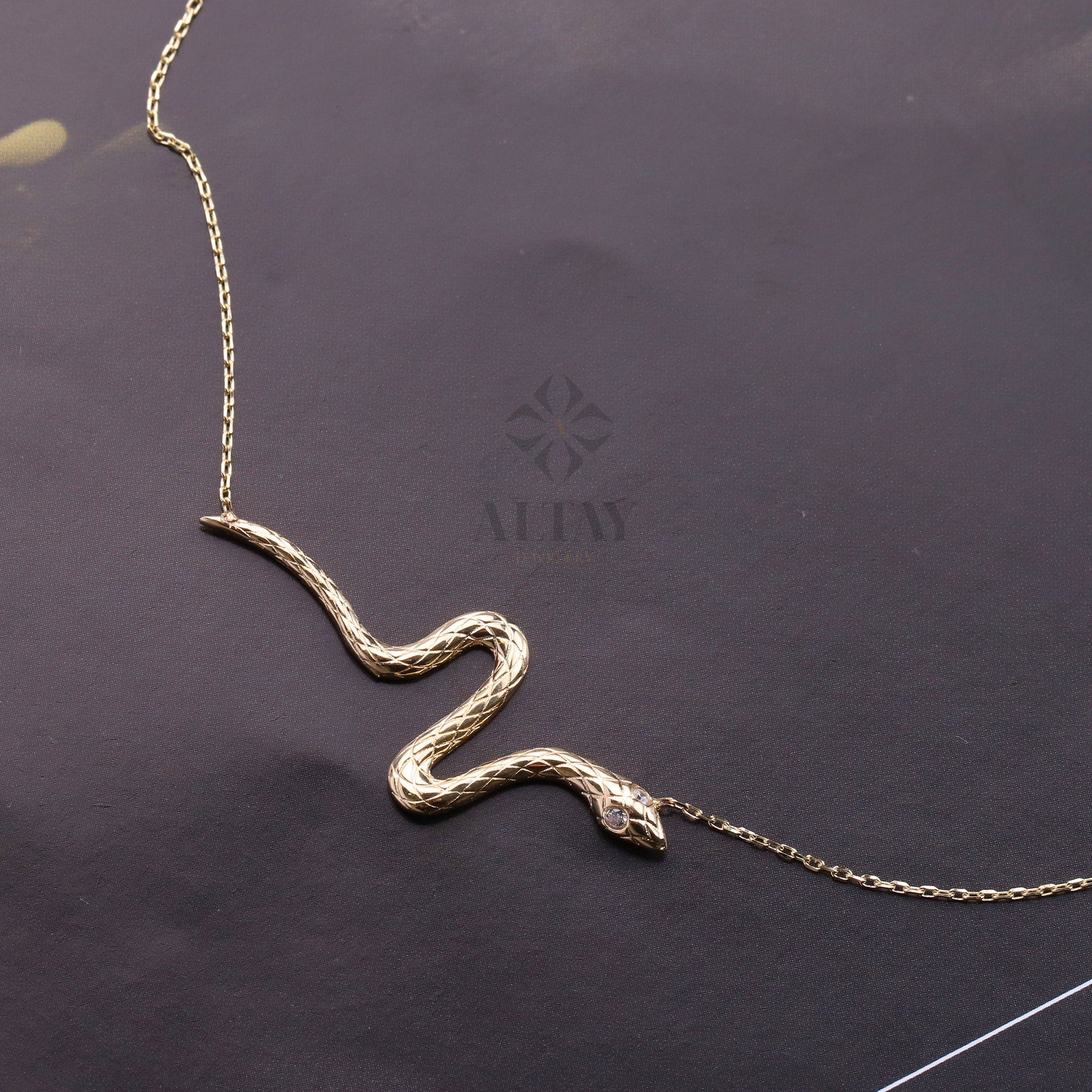 14K Gold Snake Necklace, Gold Snake Pendant, Animal Choker, Serpent Jewelry, Animal Jewelry, Birthday, Gift For Her