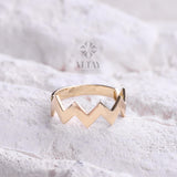 14K Gold Wave Ring, Tiny Zigzag Ring