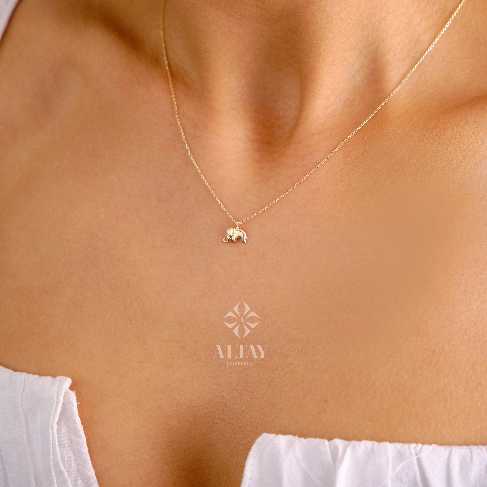 14K Solid Gold Elephant Necklace, Good Luck Charm Necklace, Dainty Gold Pendant, Animal Necklace, Minimalist, Gift for Her, Everyday Jewelry