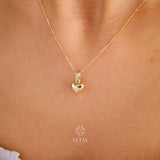14K Gold Puffy Heart Necklace, Dainty Solid Gold Heart Pendant
