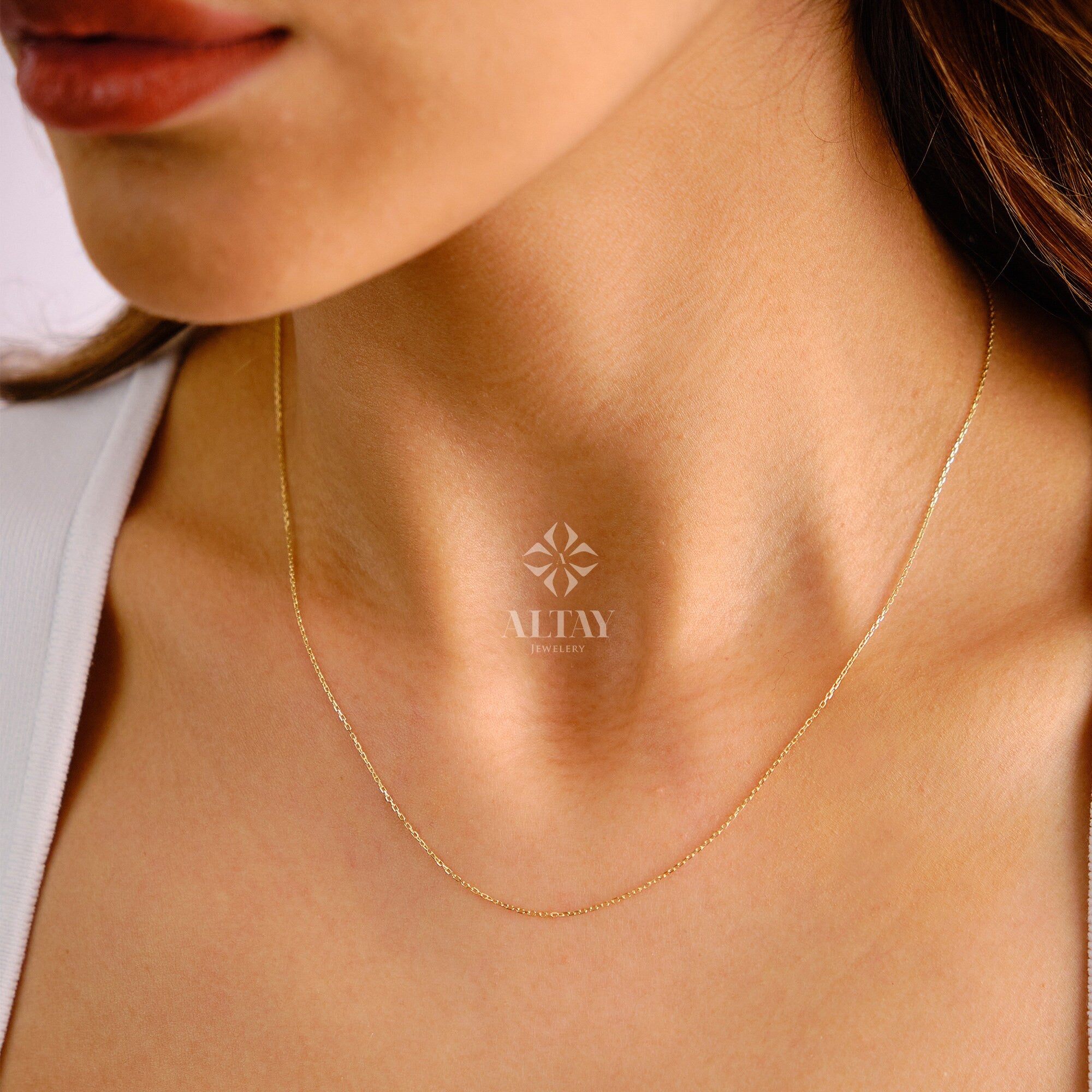14K Gold Chain Necklace, 1.1mm Cable Chain, Long Gold Chain Necklace, Gold Delicate Choker, Layering Thin Chain, Simple Dainty Necklace