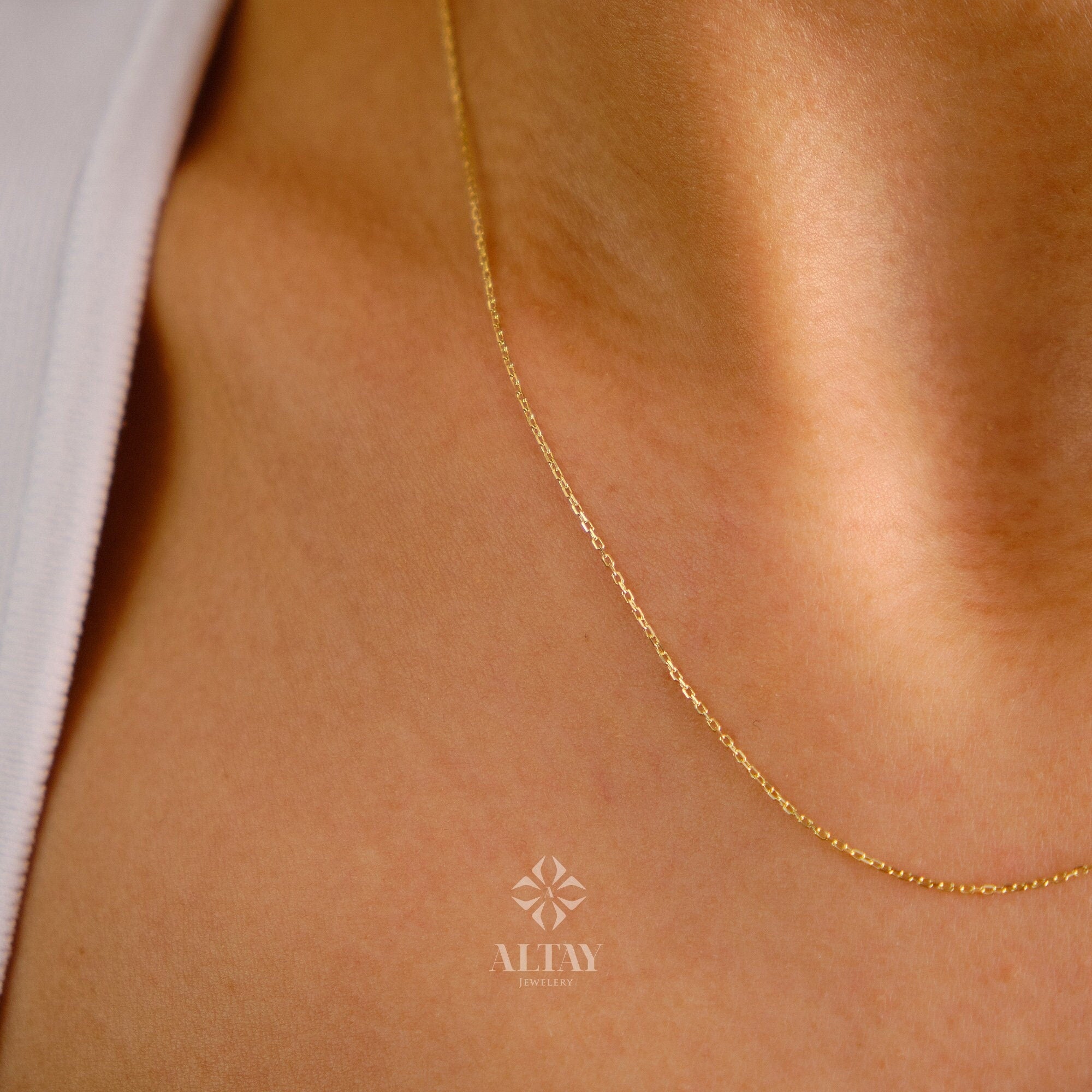 14K Gold Chain Necklace, 1.1mm Cable Chain, Long Gold Chain Necklace, Gold Delicate Choker, Layering Thin Chain, Simple Dainty Necklace