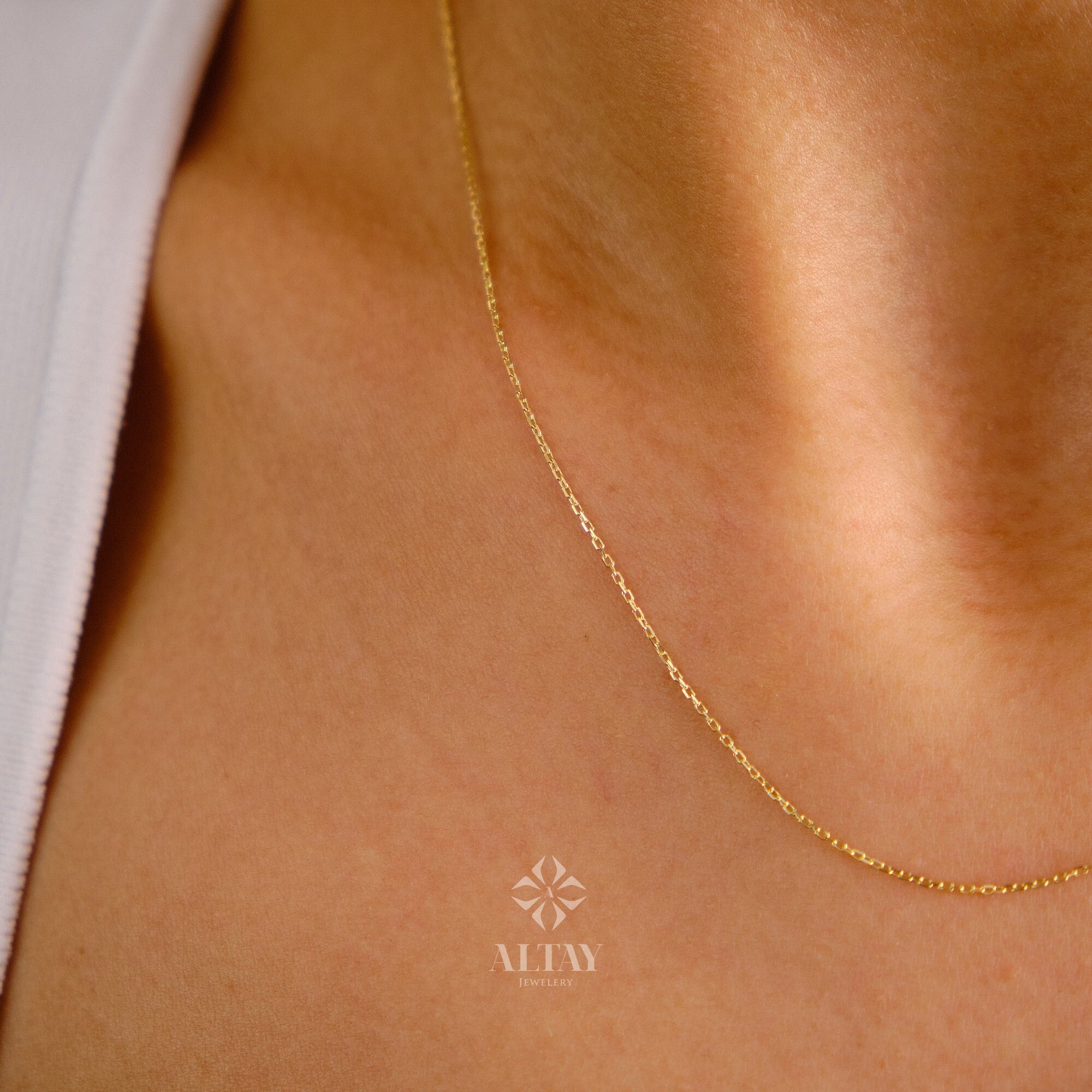14K Gold Chain Necklace, 1.1mm Cable Chain, Long Gold Chain Necklace, Gold Delicate Choker, Layering Thin Chain, Simple Dainty Necklace