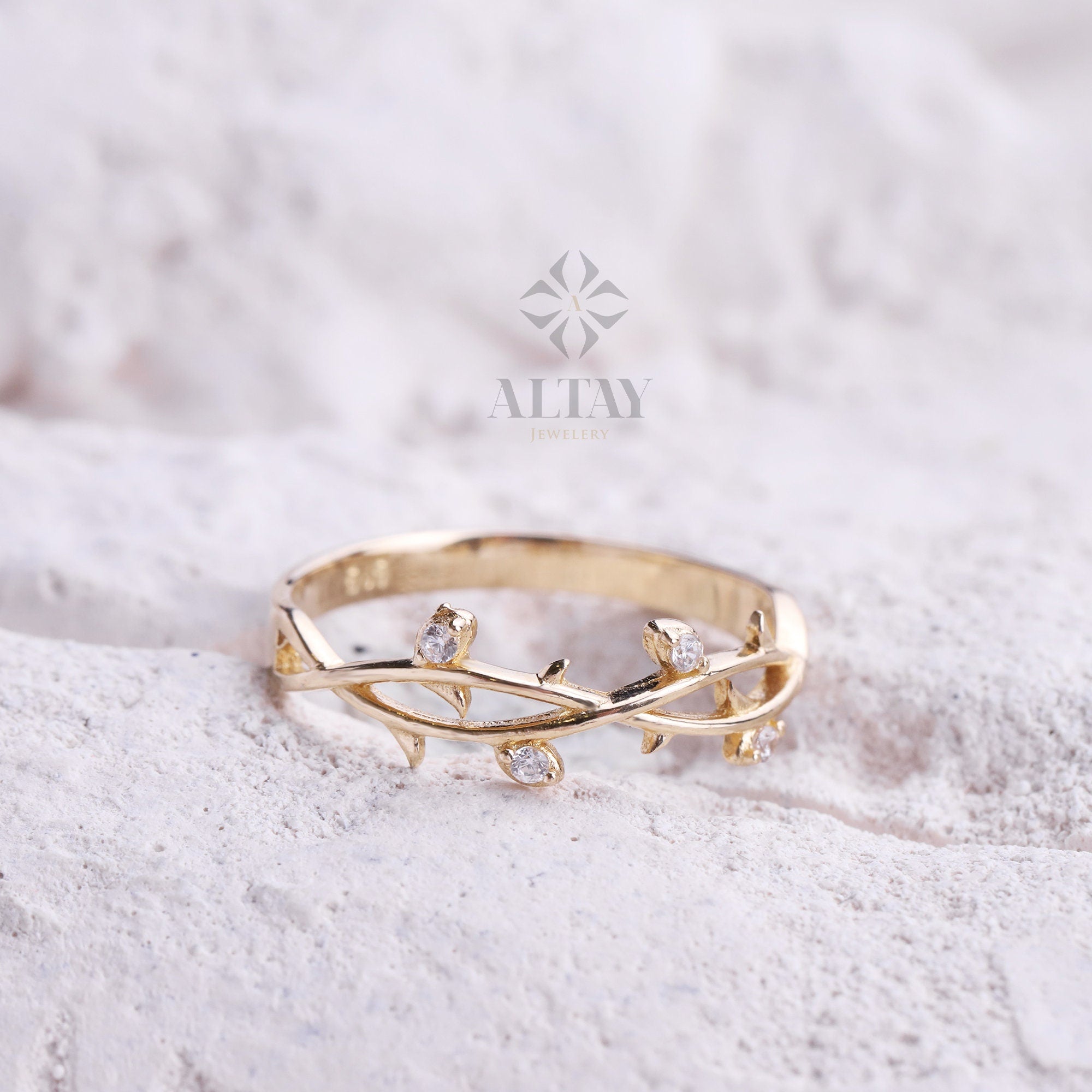 14K Gold Leaf Branch Ring, Gold Leaf Twig Ring, Gold Vine Ring, Layering Ring, Vine Ring, Laurel Ring, Nature Jewelry, Tree Ring, Gift
