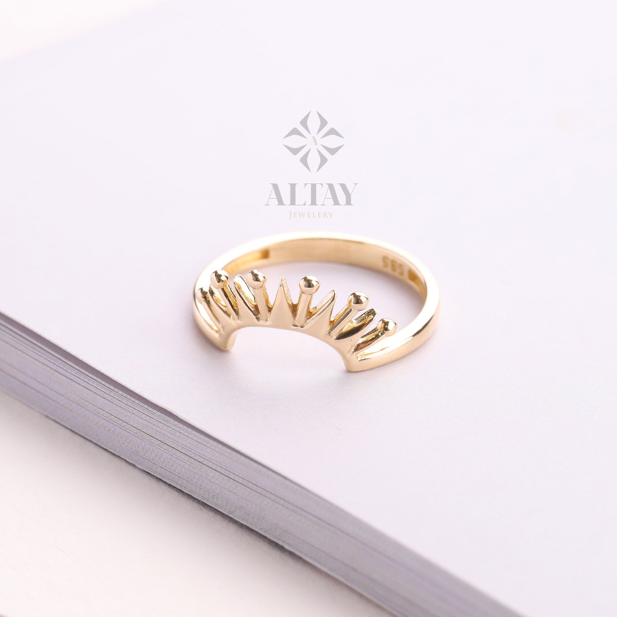 14K Gold Sunshine Ring, Half Sunburst Ring, Rising Sun Ring, Gold Crown Ring, Dainty Gold Ring, Celestial Jewelry, Stackable Ring, Gift