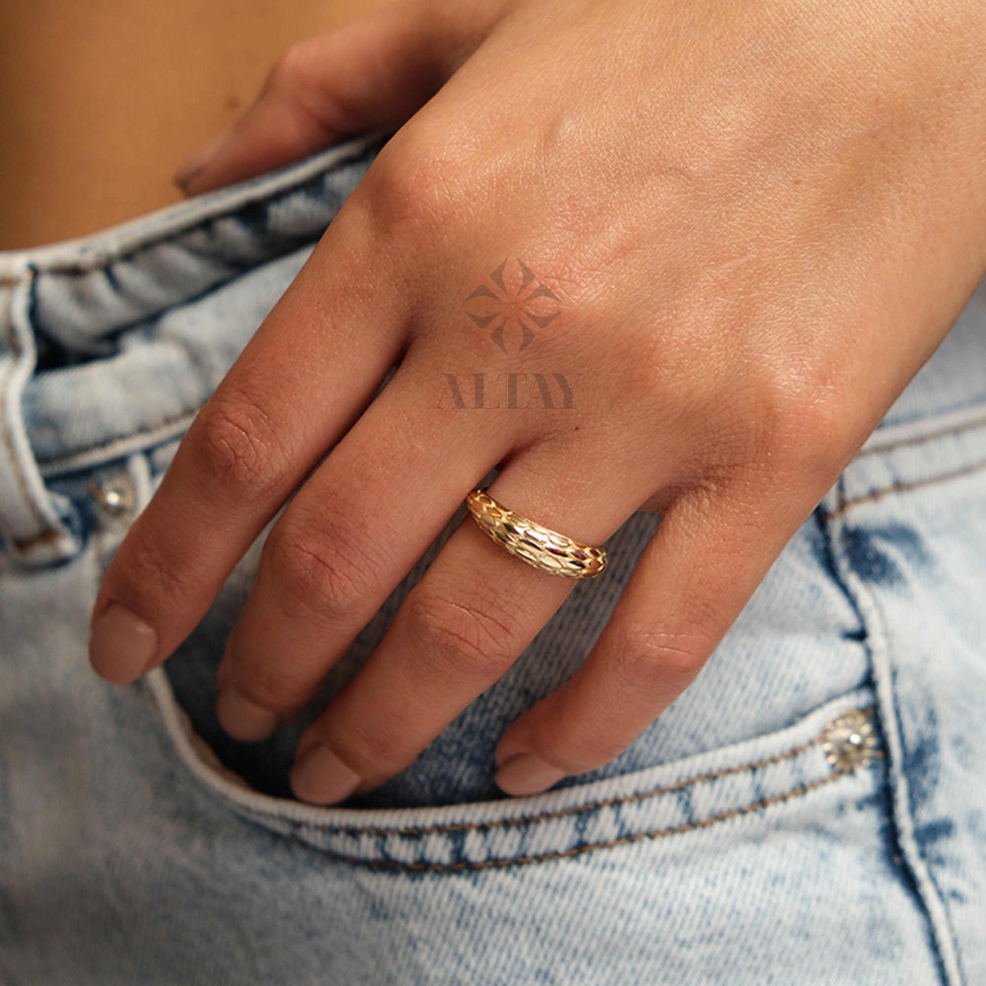 14K Gold Croissant Ring, Dainty Snake Croissant Ring, Minimalist Dome Ring, Serpent Jewelery, Dome Band Ring, Gold Wedding Band Women