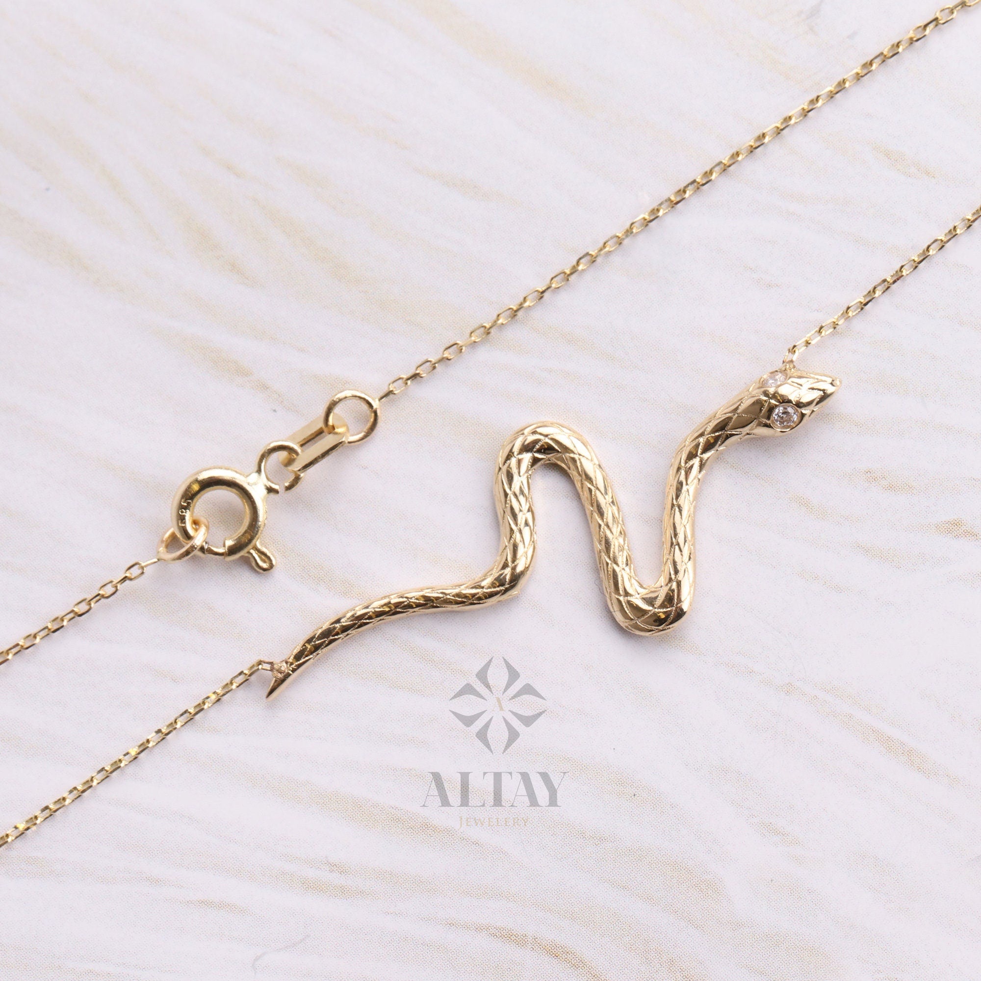 14K Gold Snake Necklace, Gold Snake Pendant, Animal Choker, Serpent Jewelry, Animal Jewelry, Birthday, Gift For Her