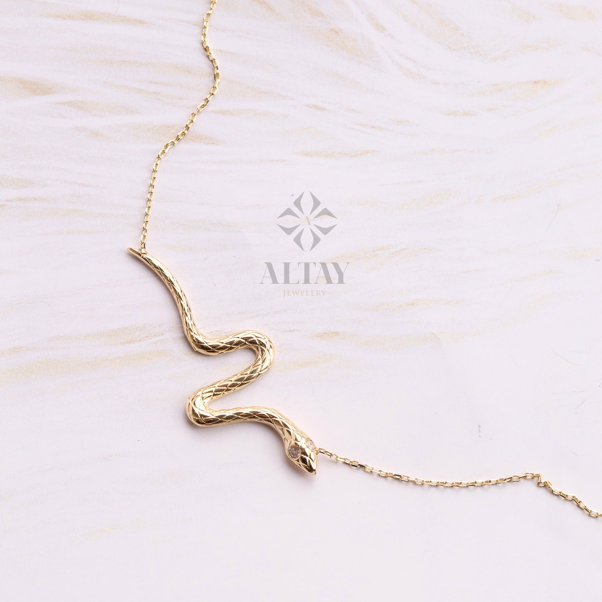 14K Gold Snake Necklace, Gold Snake Pendant, Animal Choker, Serpent Jewelry, Animal Jewelry, Birthday, Gift For Her