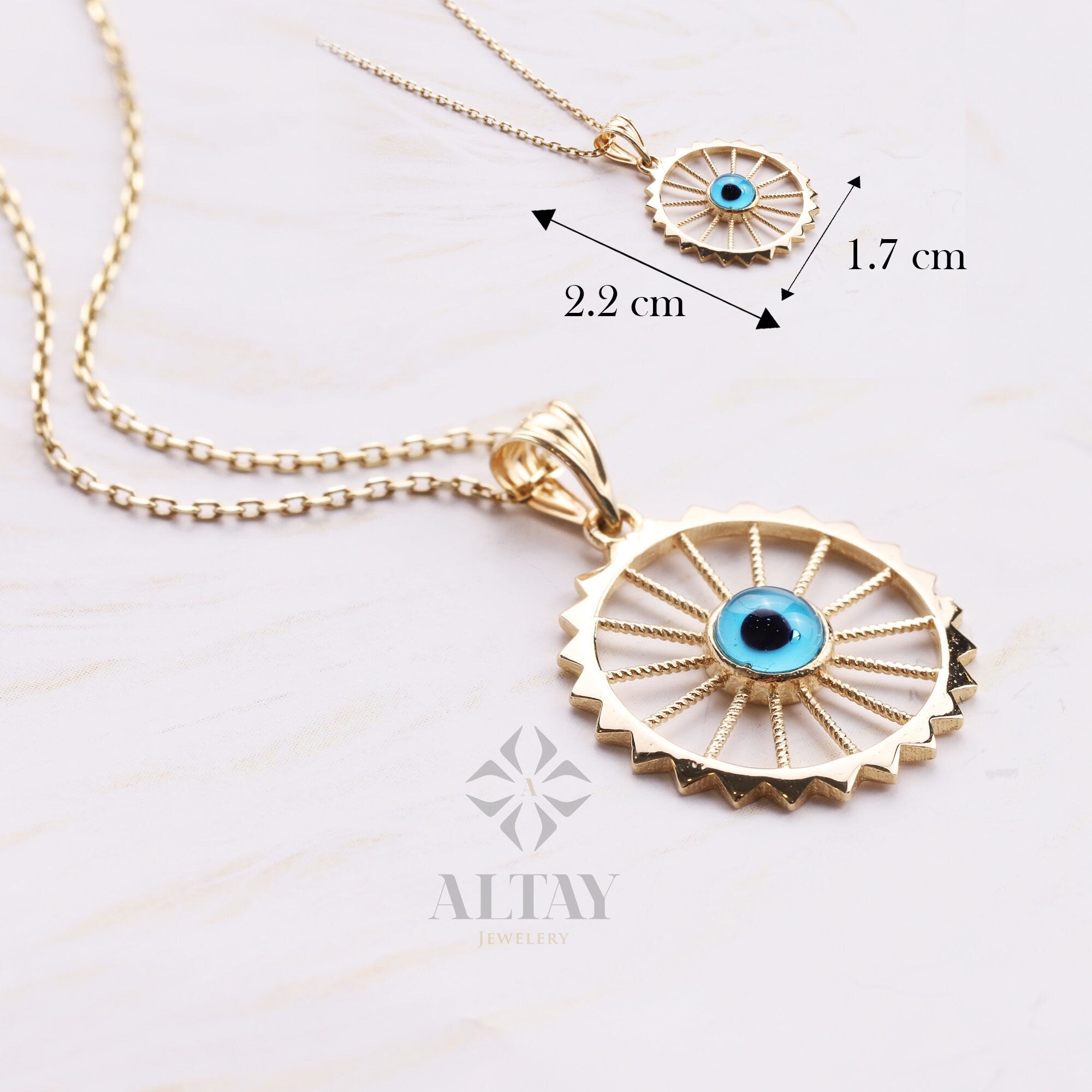 14K Gold Evil Eye Necklace, Evil Eye Pendant, Gold Eye Charm, Dainty Gold Chain Necklace, Good Luck Jewelry, Protection Symbol, Gift For Her