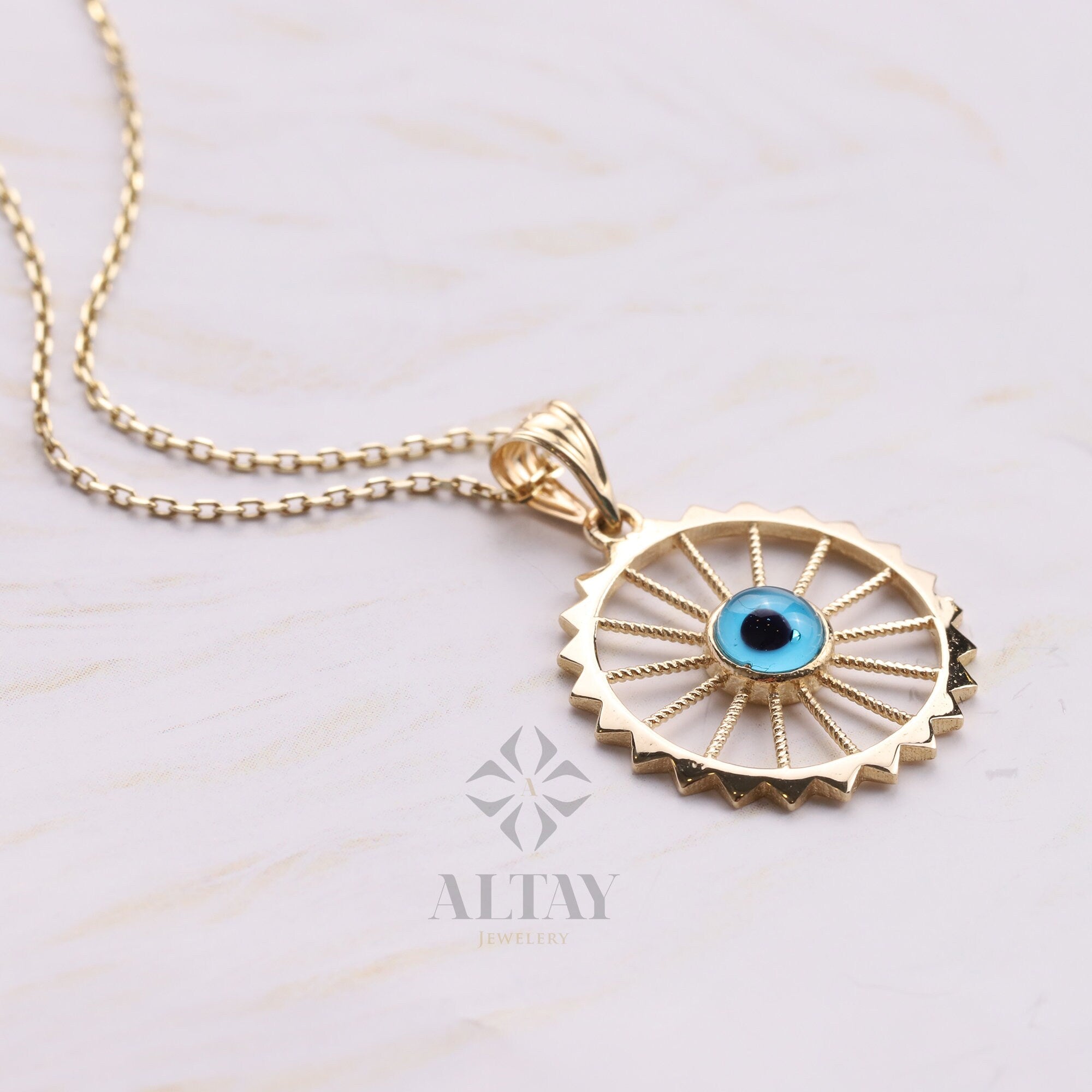 14K Gold Evil Eye Pendant Necklace, Eye Necklace, Hamsa Necklace, Moms Good Luck Charm, Protection Symbol, Nazar Charm Medallion