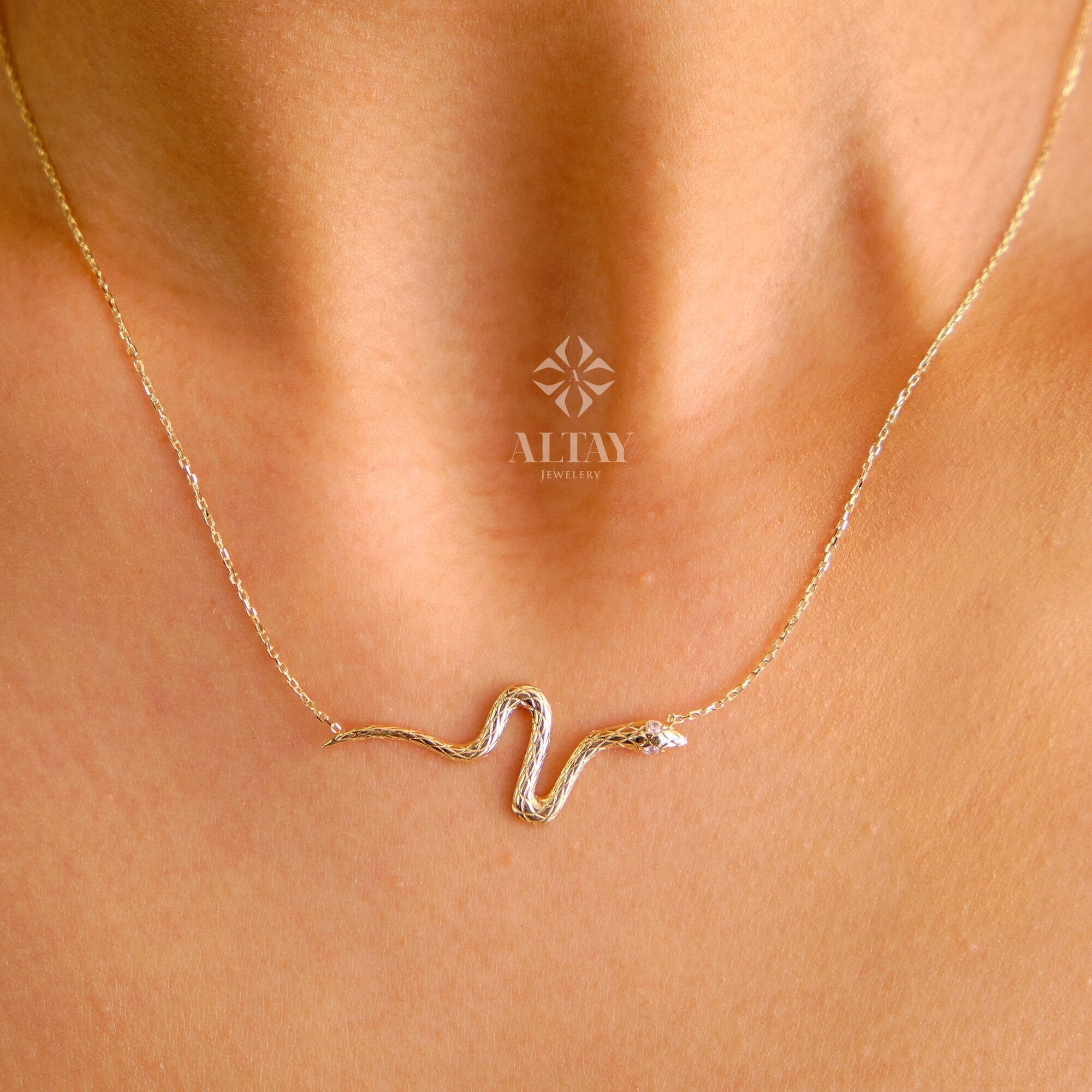 14K Gold Snake Necklace, Serpent Charm Necklace, Animal Choker, Medusa Necklace, Dainty Gold Necklace, Jewelry for Women, Bridal Gift