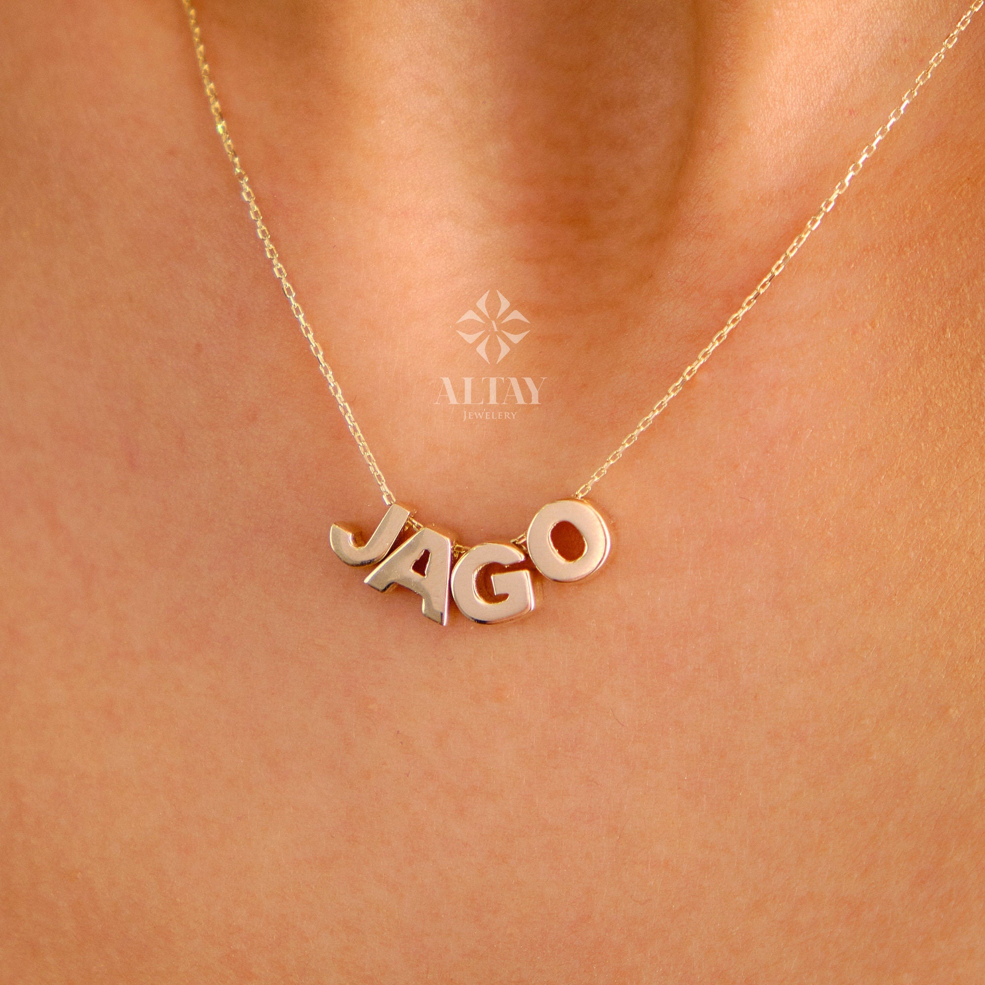 14K Solid Gold Initial Necklace, Letter Pendant Choker, Minimal Letter Charm, Name Necklace, Dainty Personalized Pendant, Gift For her