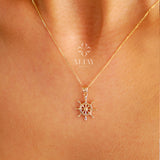 14K Gold Ship Wheel Necklace, Rudder Pendant