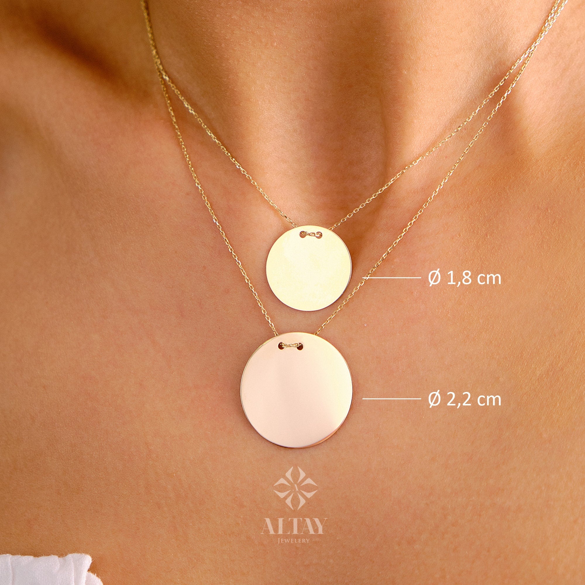 14K Solid Gold Personalized Disk Necklace, Custom Name Coin Necklace, Engraved Date Coin, Initial Disk Minimal Charm, Gift For Her Him