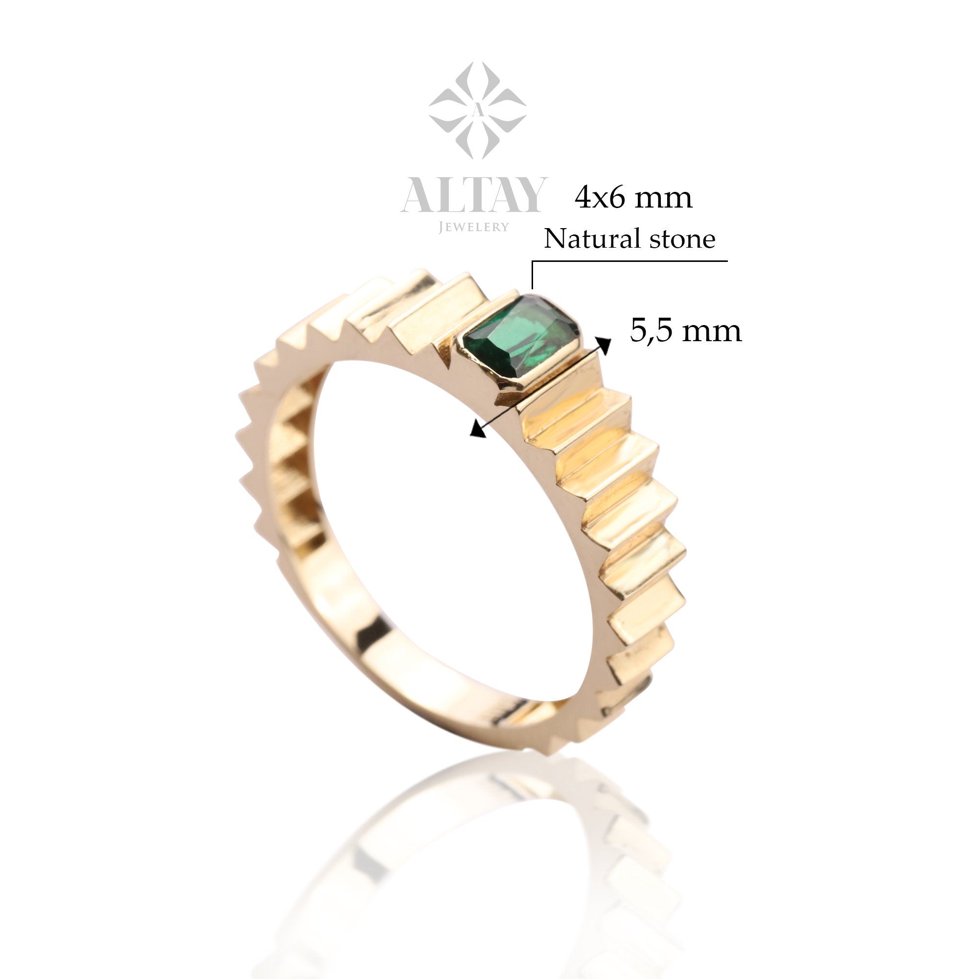 14K Gold Birthstone Ring, Emerald Gemstone Vintage Gold Stackable Ring, Dainty Gold Elegant Ring, Art Deco Wedding Band, Half Eternity
