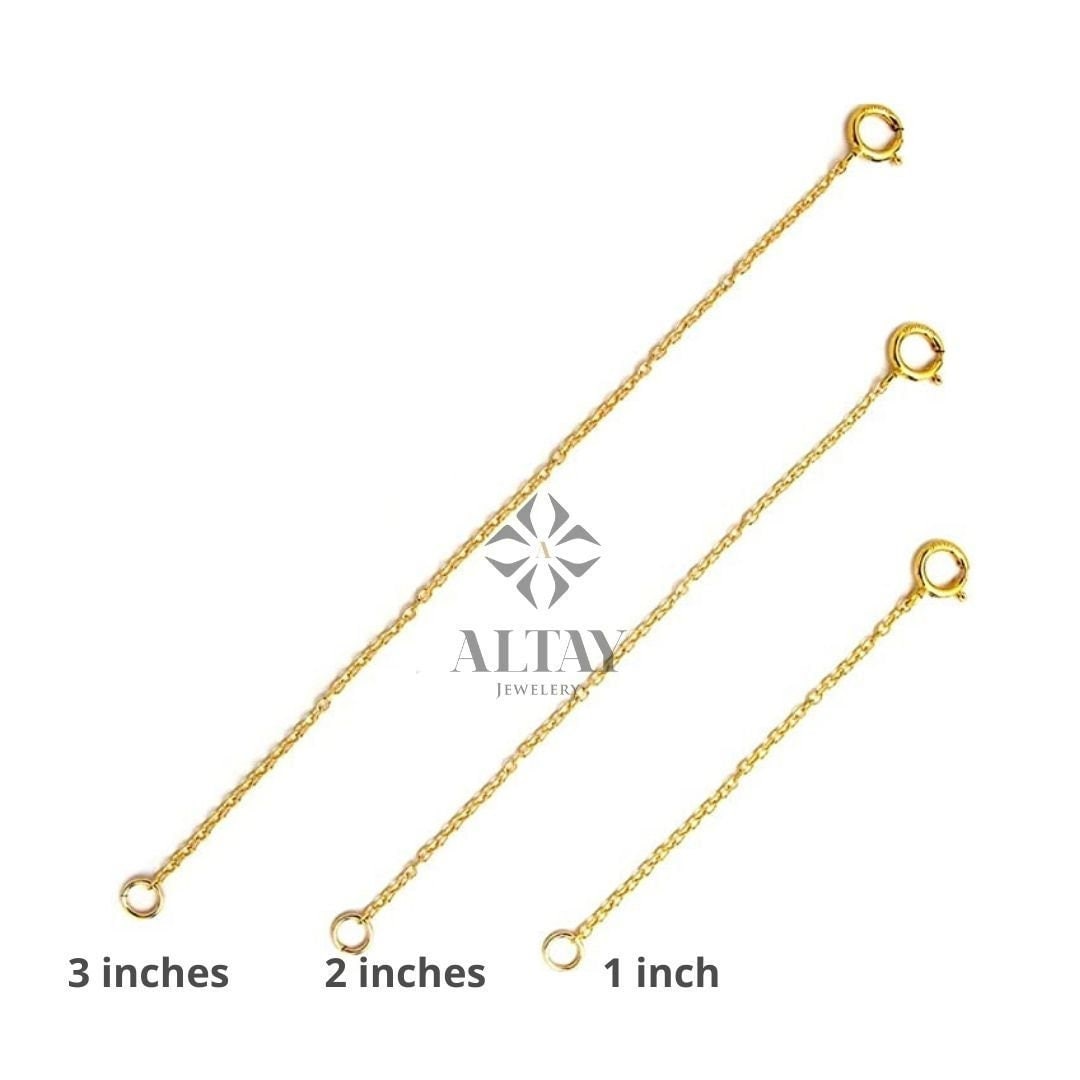 14K Gold Extender Chain, Necklace Bracelet 1" to 3" Extender, Adjustable Gold Extender Link, Spring Ring Clasp, Jewelry Chain Extender