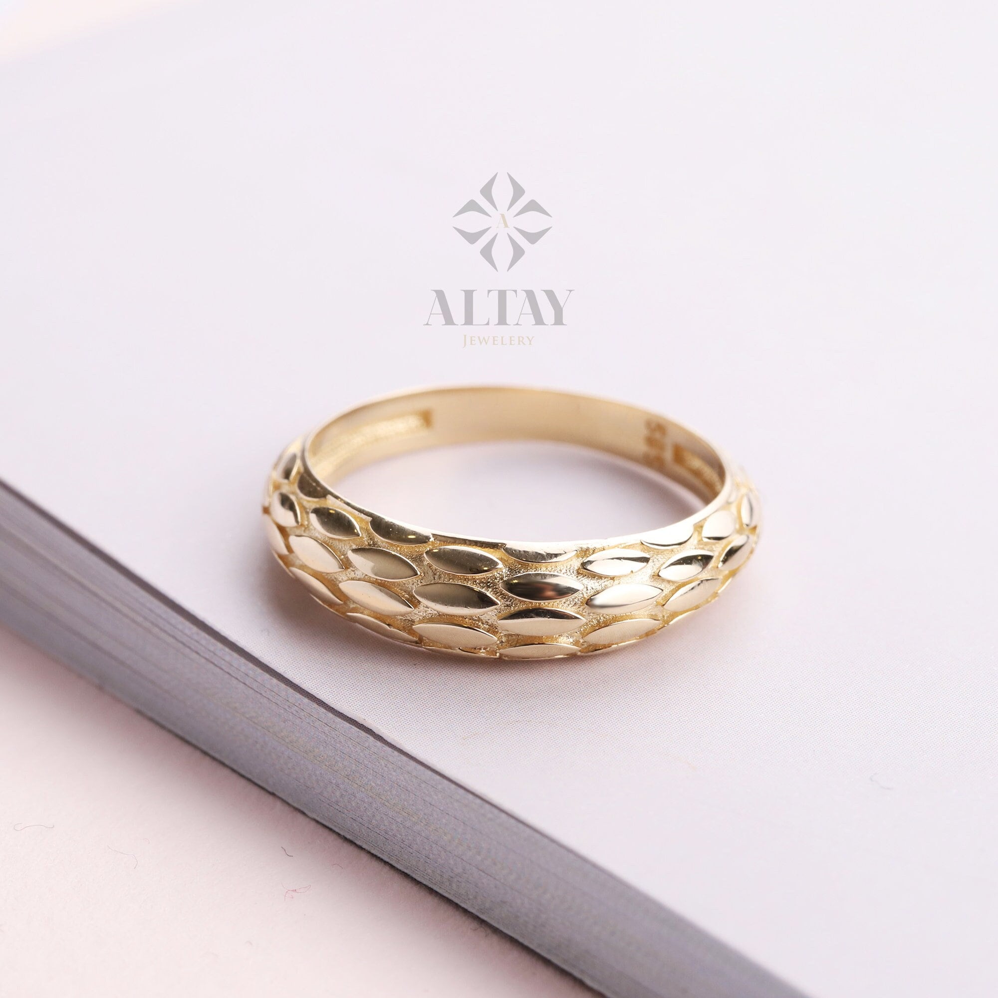 14K Gold Croissant Ring, Dainty Snake Croissant Ring, Minimalist Dome Ring, Serpent Jewelery, Dome Band Ring, Gold Wedding Band Women