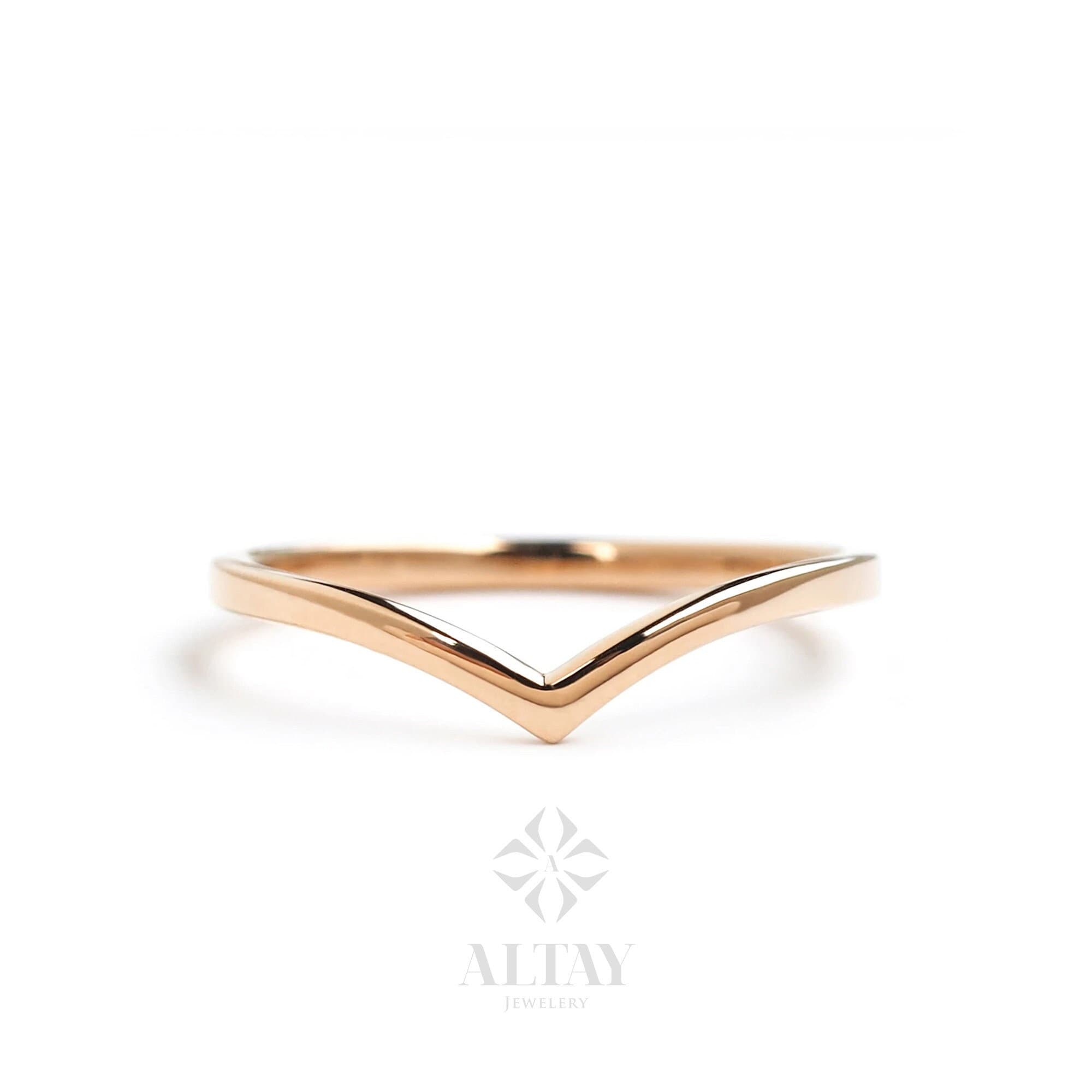 14K Gold Chevron Ring, V Shaped Band Ring, Curved Wedding Band, Wishbone Ring, V Shape Plain Wedding Band, Engagement Ring, Matching Ring