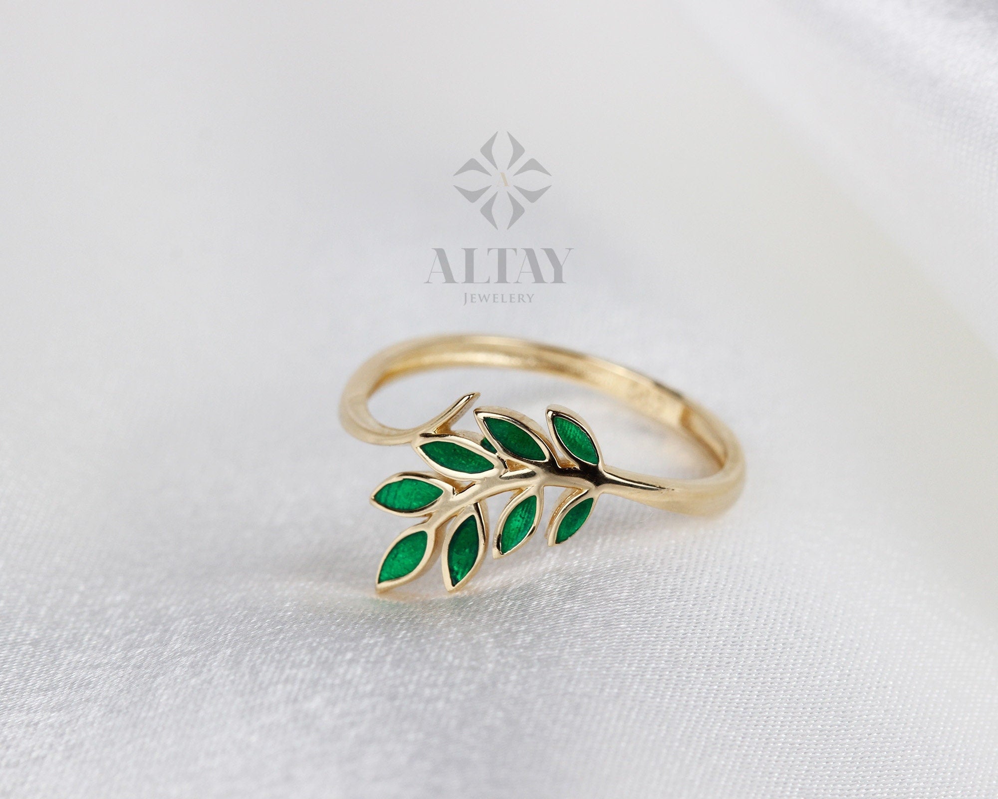 14K Gold Leaf Branch Ring, Gold Leaf Twig Ring, Rose Gold Leaf Ring, Layering Ring, Vine Ring, Laurel Ring, Nature Jewelry, Tree ring