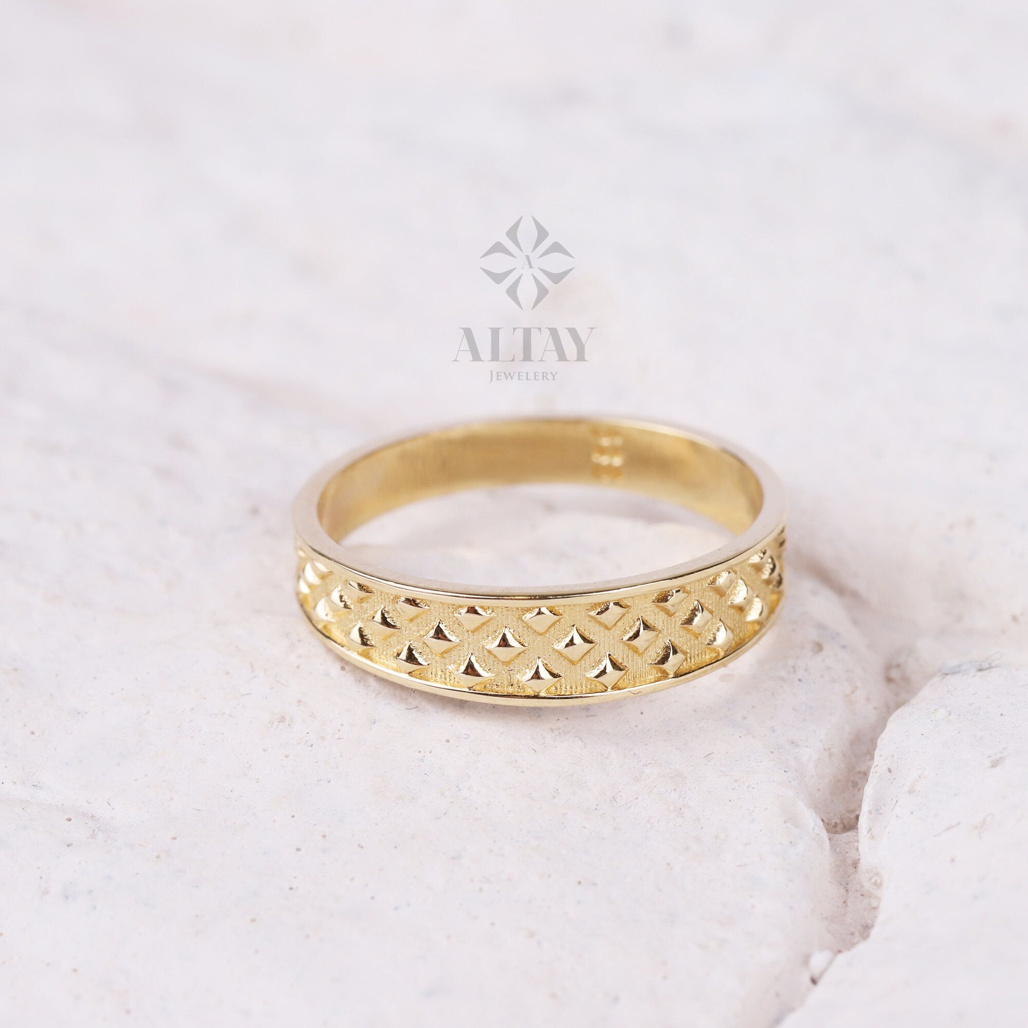 14K Gold Diamond Pattern Ring, Pave Gold Band, Chunky Wedding Band, Eternity Ring, Pave Wedding Ring, Wedding Band, Gift For Her