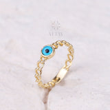 14K Gold Evil Eye Ring, Curb Chain Pinky Ring