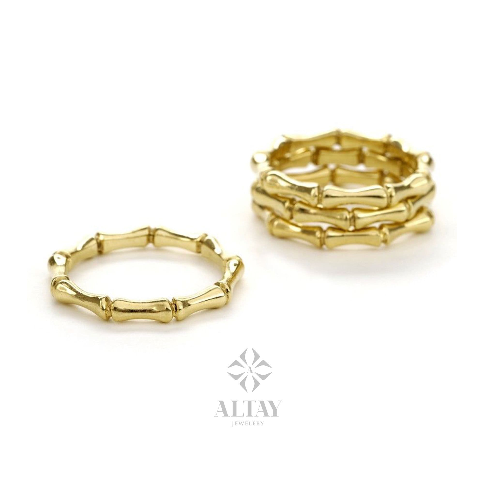 14K Gold Bamboo Ring, Dainty Gold Bamboo Stacking Ring, Bamboo Band, Tiny Gold Bone Ring, Trendy Gold Ring, Unisex Band Ring, Gift For Her