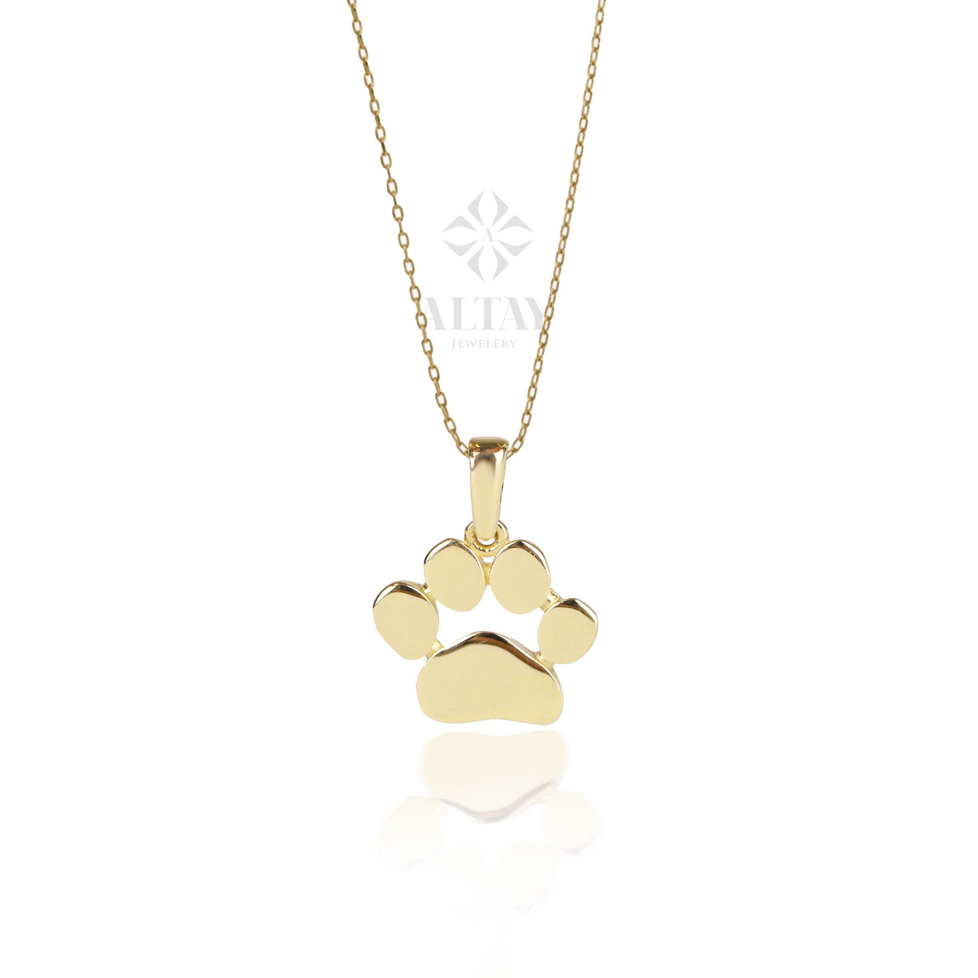 14K Gold Paw Print Necklace, Puppy Paw Pendant, Small Dog Cat Lover Charm Pendant, Engraved Initial Choker, Personalized Memorial Gift