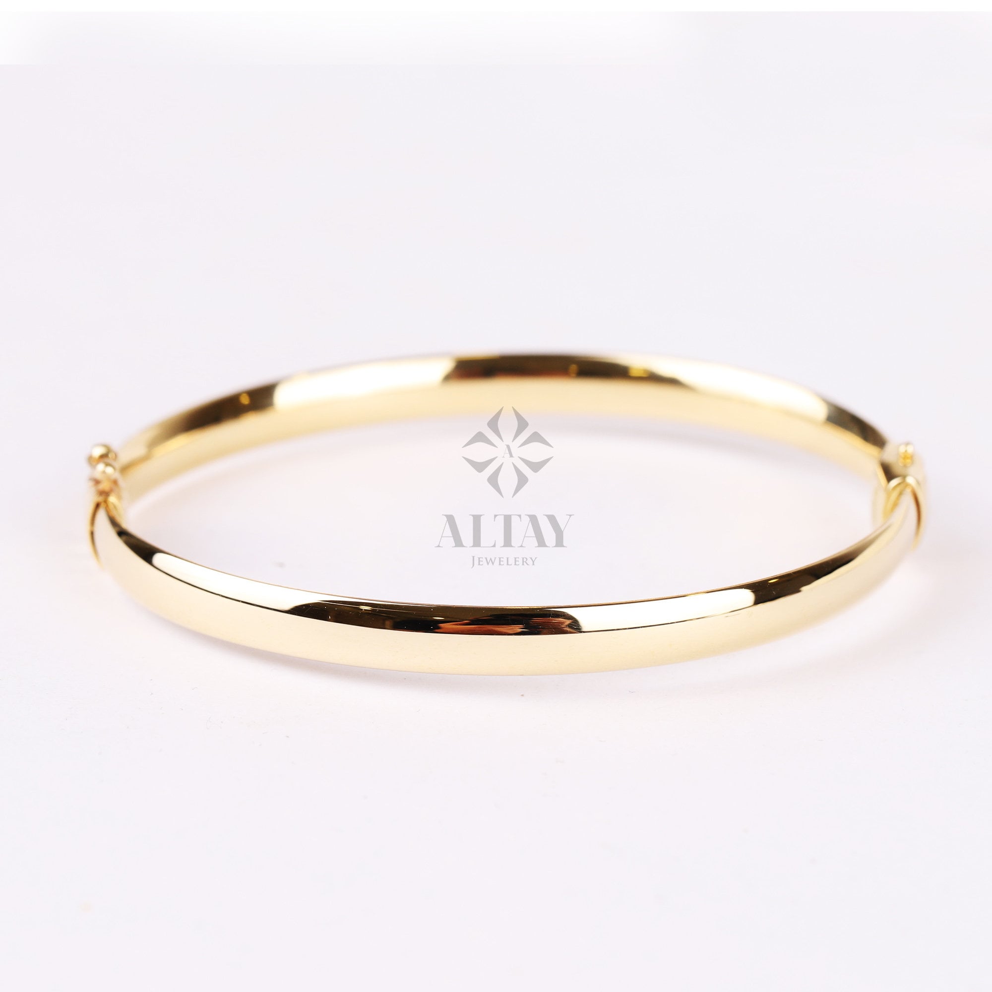 14K Gold Hinged Classic Gold Bracelet, Custom Gold Dome Bangle, 4mm 5mm Wide Bracelet, Personalized Bangle, Stacking Cuff, Engraved Bangle