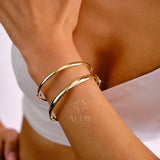 14K Gold Hinged Bangle Bracelet, Classic Dome Gold Bangle