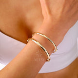 14K Gold Hinged Classic Gold Bracelet, Custom Gold Dome Bangle