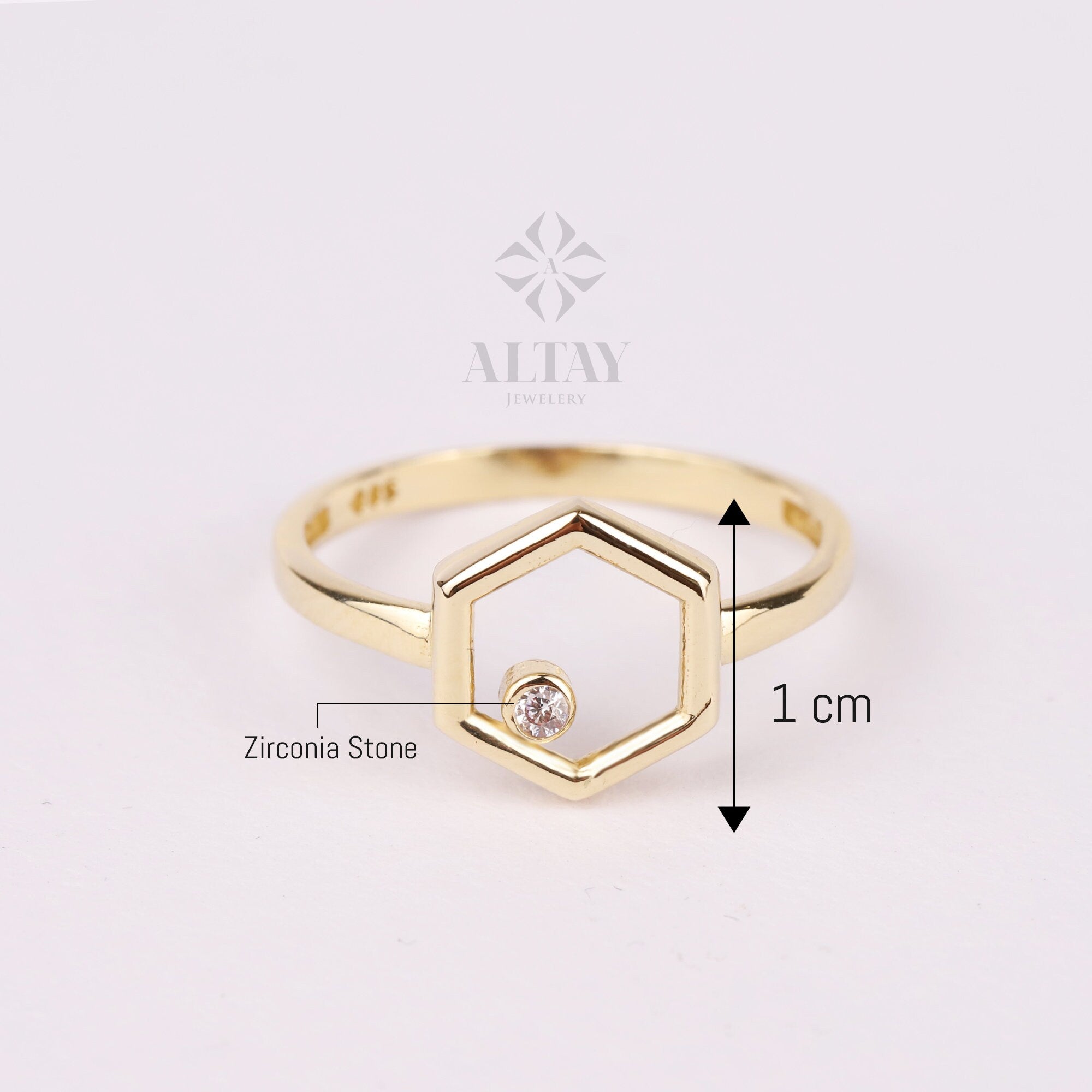 14K Gold Hexagon Ring, Cz Diamond Ring, Geometric Knuckle Ring, Hexagon Stacking Band Ring, Dainty Wedding Ring, Unique Design Gold Ring