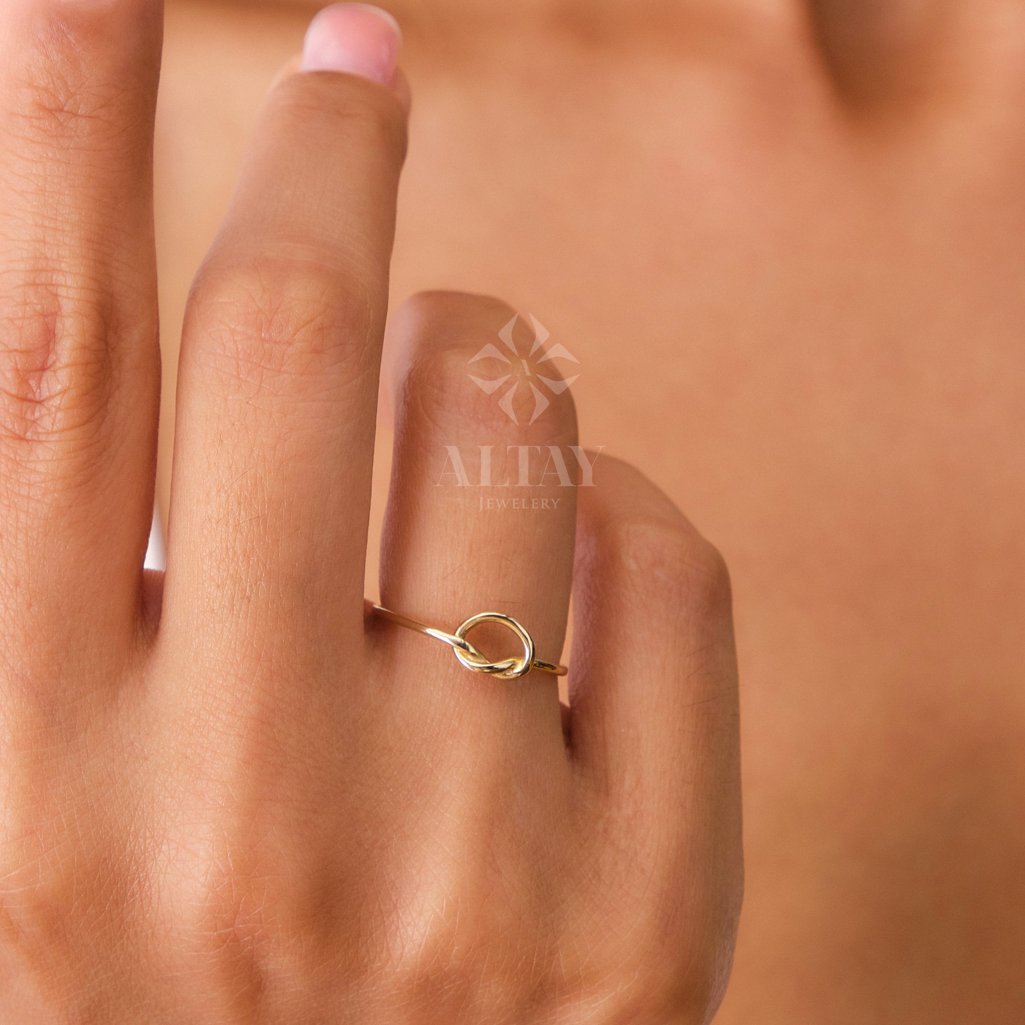 SOLID 14K Rose Gold Tiny Closed Knot ring, delicate rose gold ring, 14K outlet Rose Gold stacking ring, solid gold knot ring, 14K rose gold ring