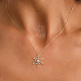 14K Snow Flake CZ Diamond Necklace, Christmas Gift For Her