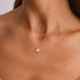 14K Gold Butterfly Necklace, Butterfly Charm Necklace