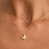 14K Gold Butterfly Necklace, Minimalist Charm Pendant