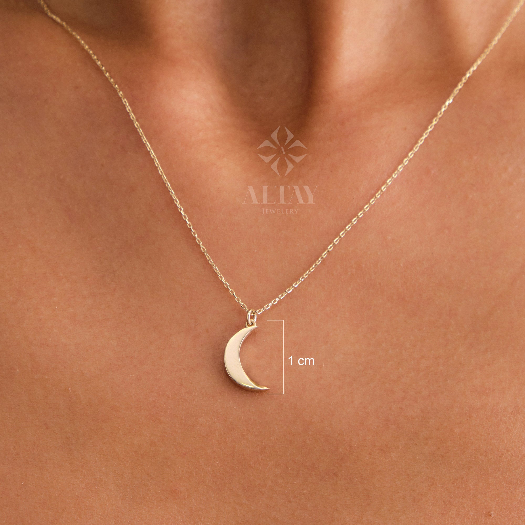 14K Gold Moon Necklace, Crescent Moon Pendant, Gold Moon Charm, Lunar Necklace, Moon Phase Necklace, Minimalist Celestial Necklace