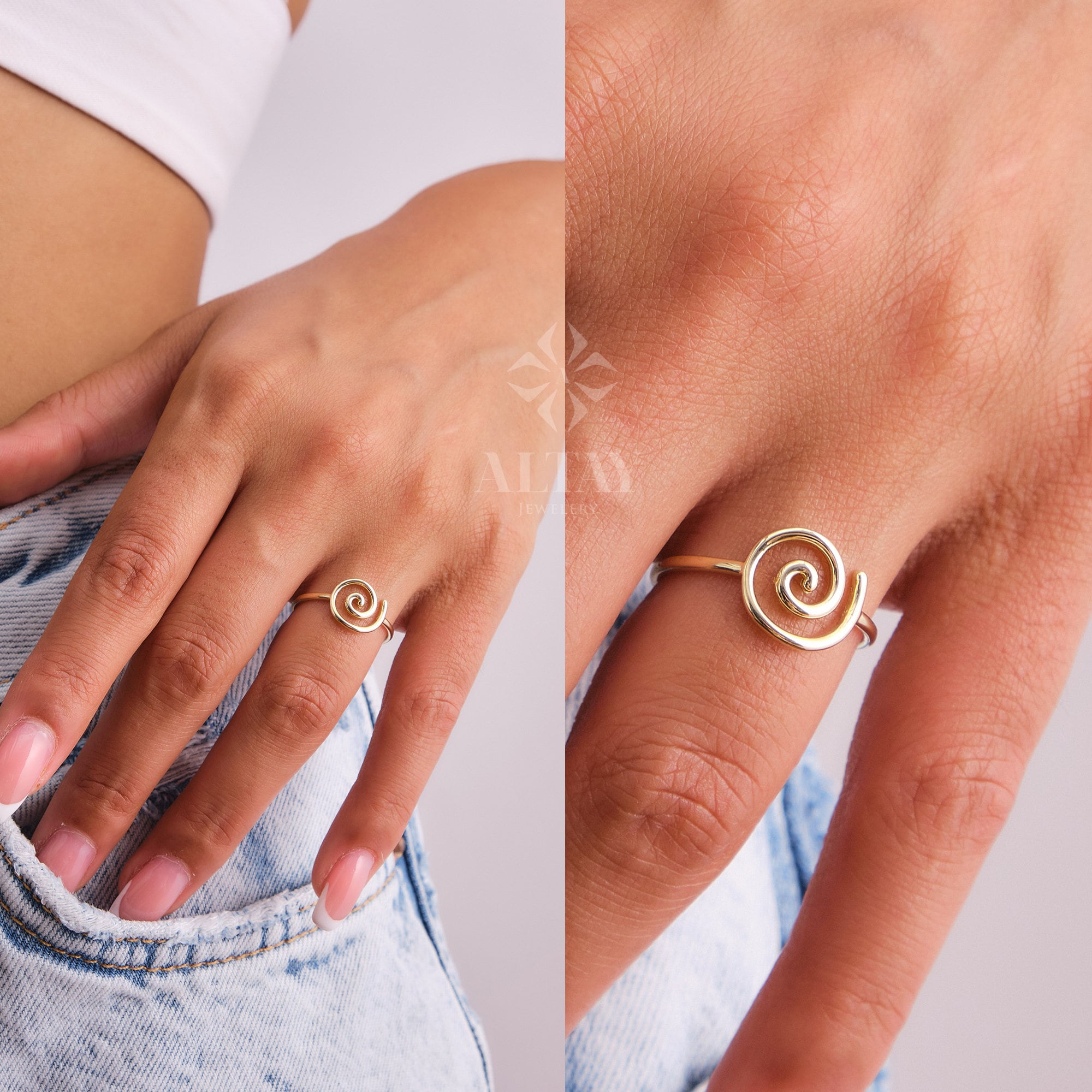 14K Gold Celtic Swirl Ring, Gold Candy Spiral Ring, Unique Promise Ring, Gold Spiral Ring, Handmade Thumb Band, Wave Gold Engagement Ring