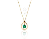 14K Gold Emerald Necklace, Pear Shape Emerald Pendant