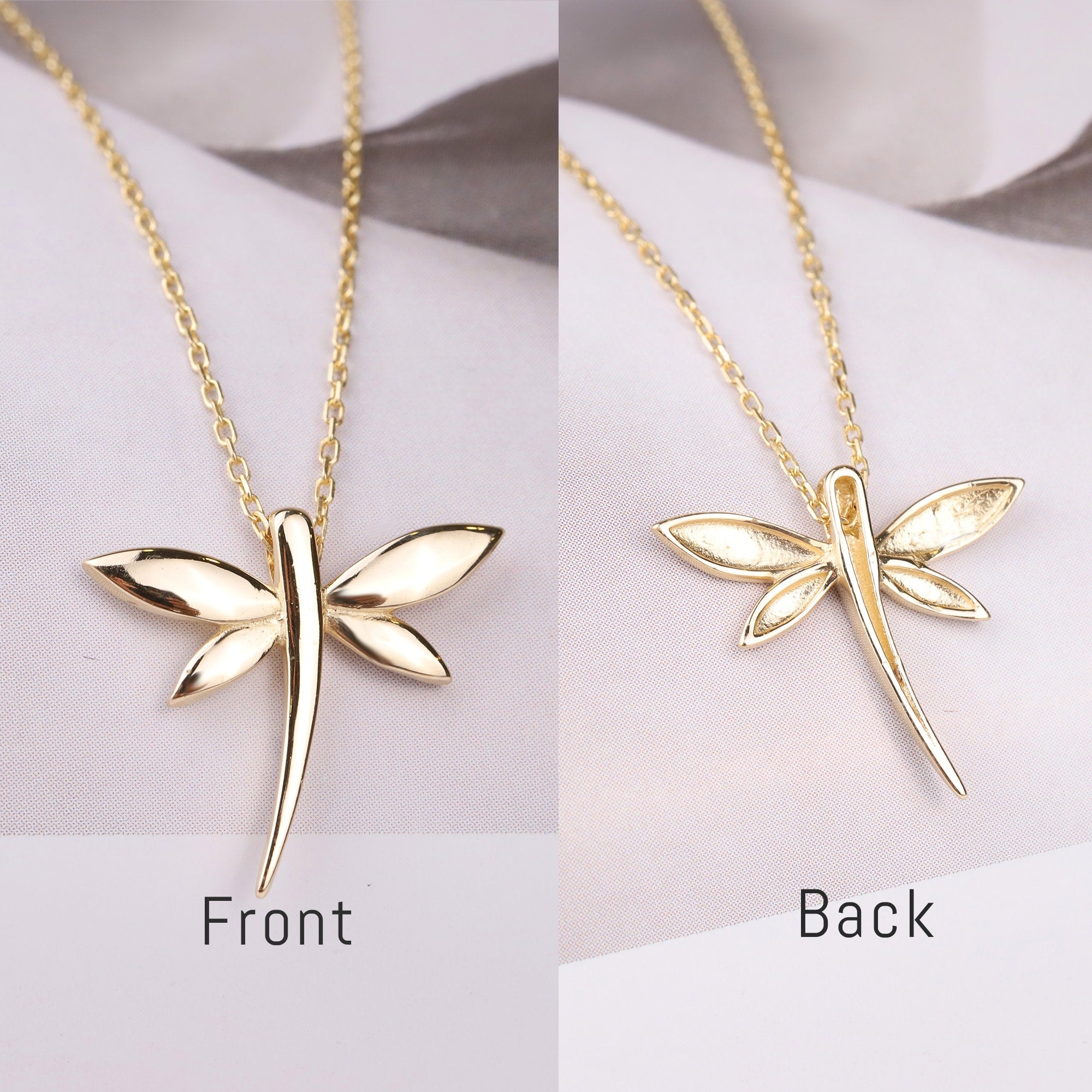 14K Gold Dragonfly Necklace, Dragonfly Charm Pendant, Minimalist Dragonfly Choker, Dragonfly Jewelry, Christmas Gift, Good Luck Gift For Her