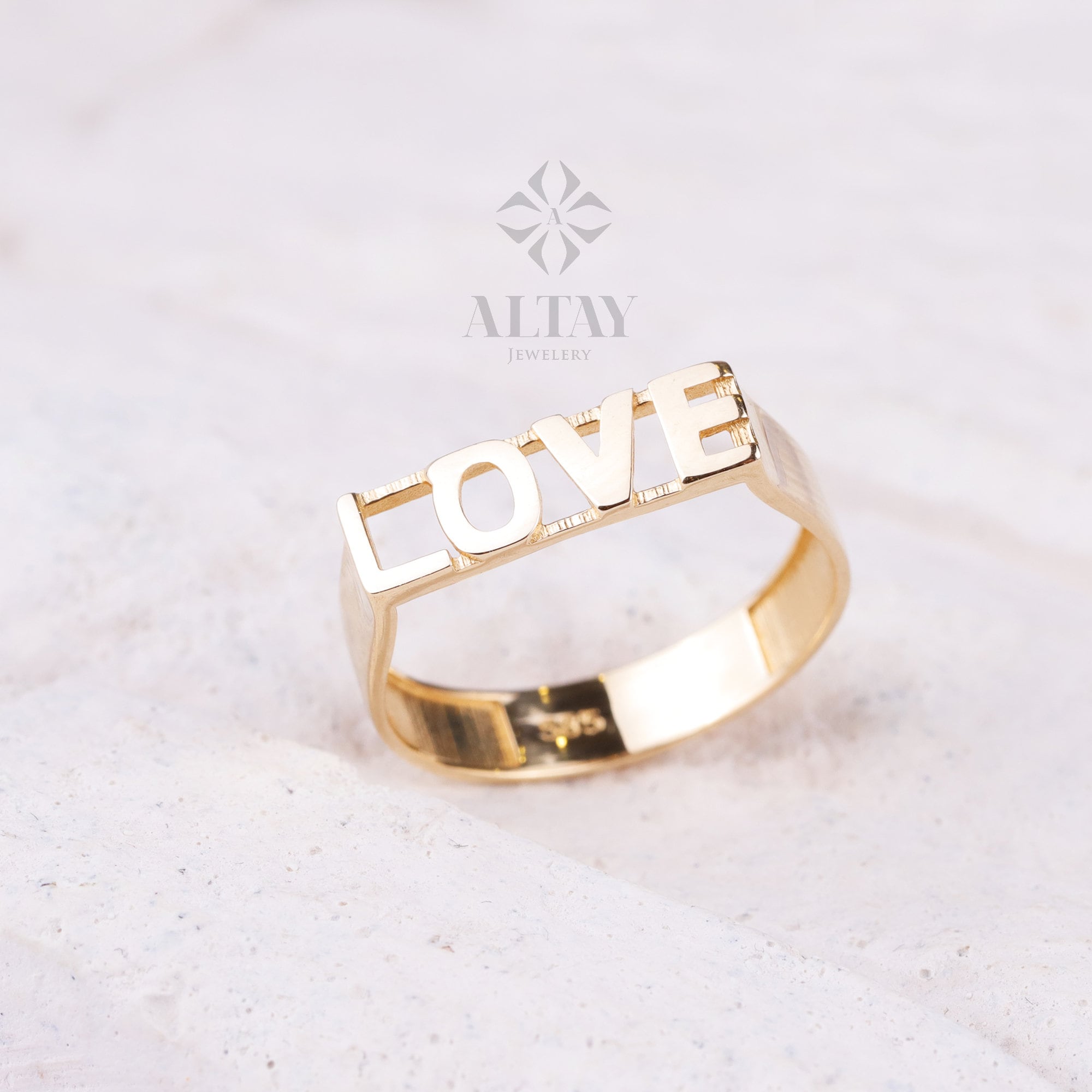 14K Gold Love Ring, Love Word Signet Ring, Stackable Love Ring, Dainty Script Love Ring, Love Engraved Gold Ring, Love Jewelry, Engagement