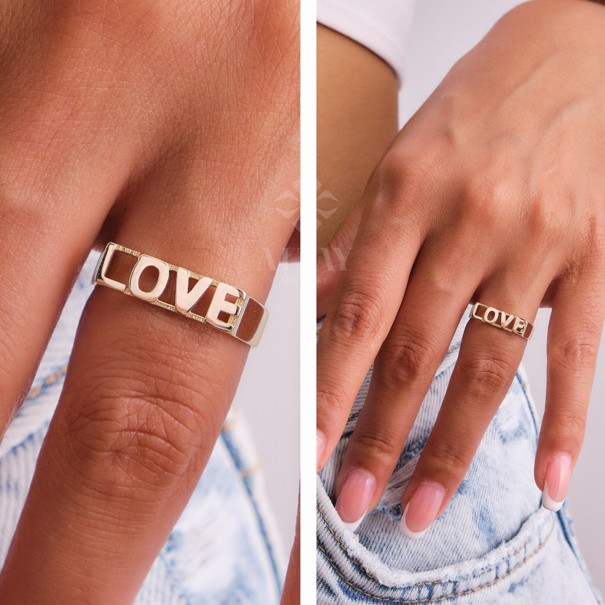 14K Gold Love Ring, Love Word Signet Ring, Stackable Love Ring, Dainty Script Love Ring, Love Engraved Gold Ring, Love Jewelry, Engagement