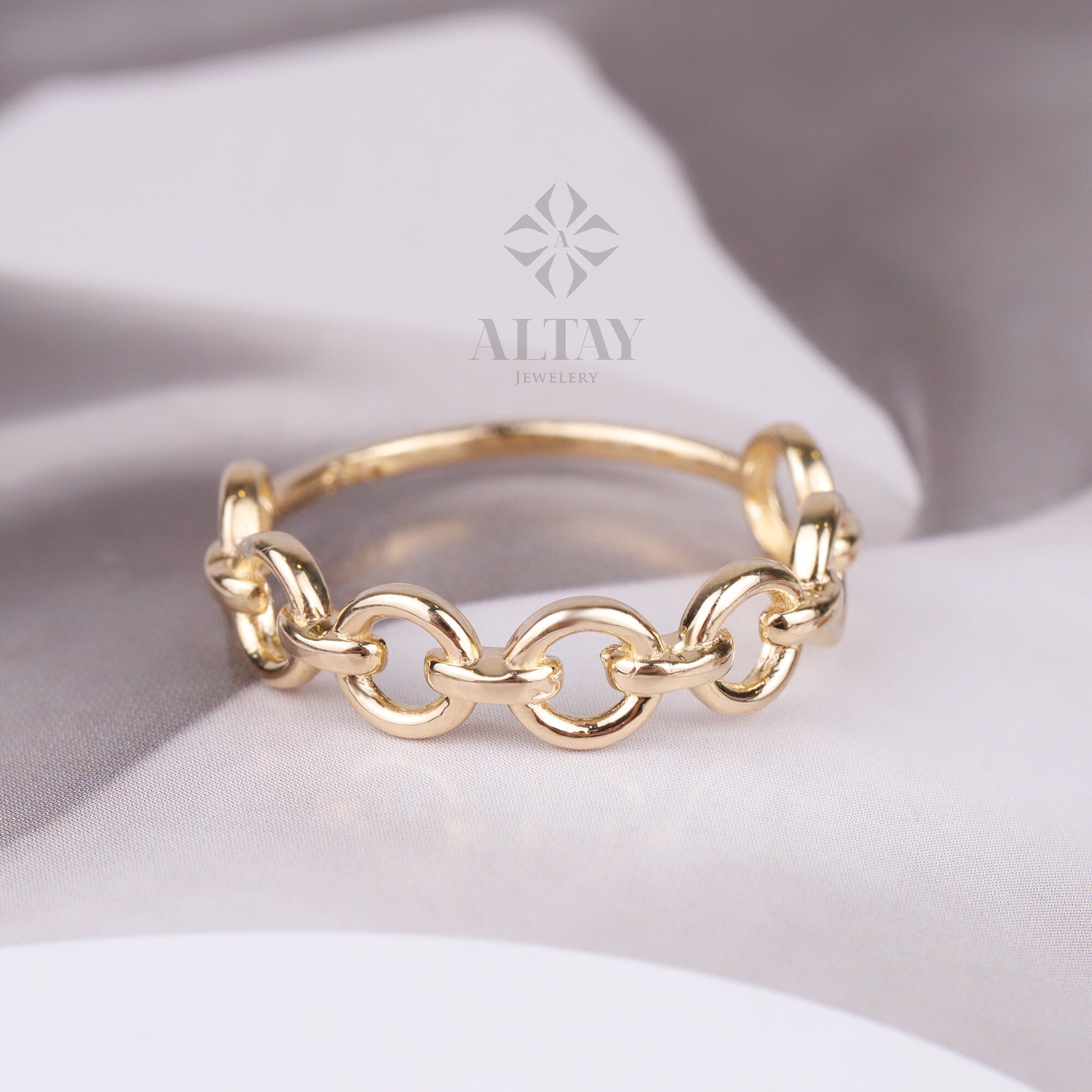 14K Gold Chain Ring, Chain Round Link Ring, Belt Chain Rolo Ring, Bold Chain Ring, Solid Gold Stacking Ring, Layering Minimalist Chain Link