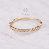 14K Gold Bezel Dot Ring, 2mm Beaded Gold Ring