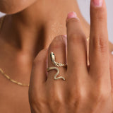 14K Gold Snake Ring, Wrap Snake Band