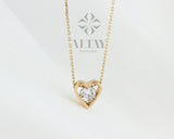 14K Gold Diamond Heart Necklace, Diamond Dainty Pendant