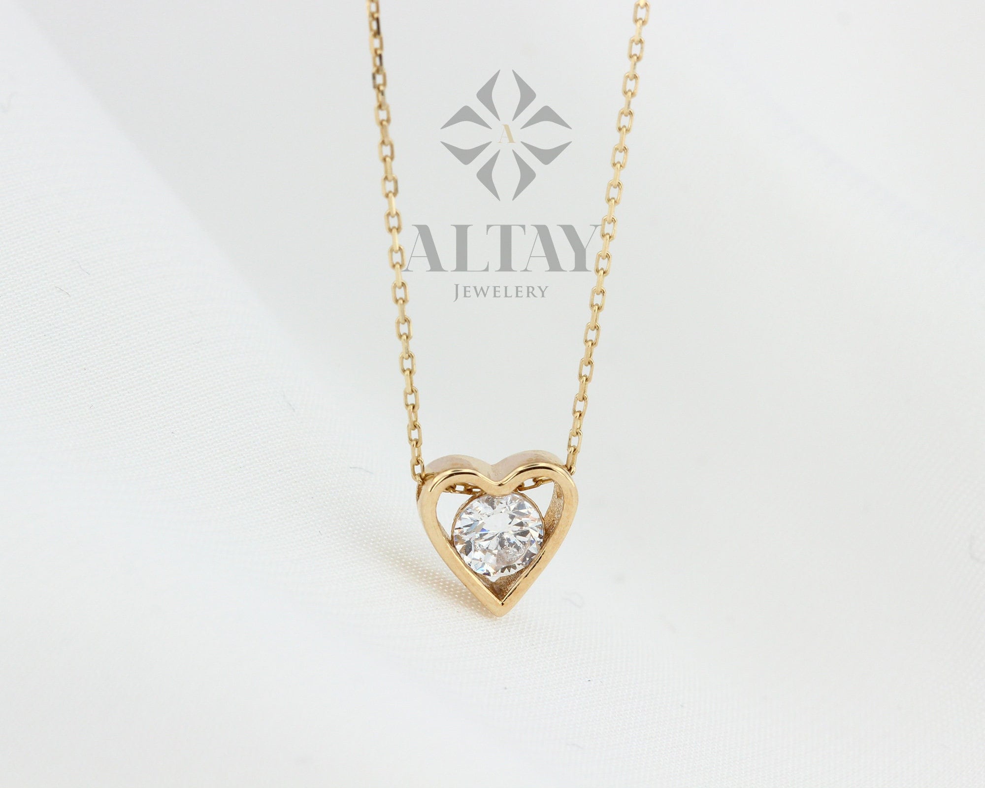 14K Gold Heart Necklace, Heart Love Charm Pendant, Meaningful Necklace, Mini Sparkle Stone Necklace, Dainty Jewelry for Women